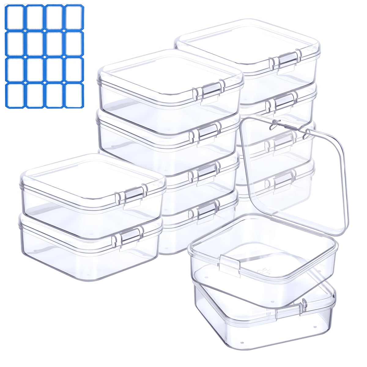 Qualsen 12 Pieces Small Clear Plastic Storage Boxes with Lids, Rectangular Craft Storage Box for Collecting Beads, Earrings, Jewelry, Seeds, Coins - image 1