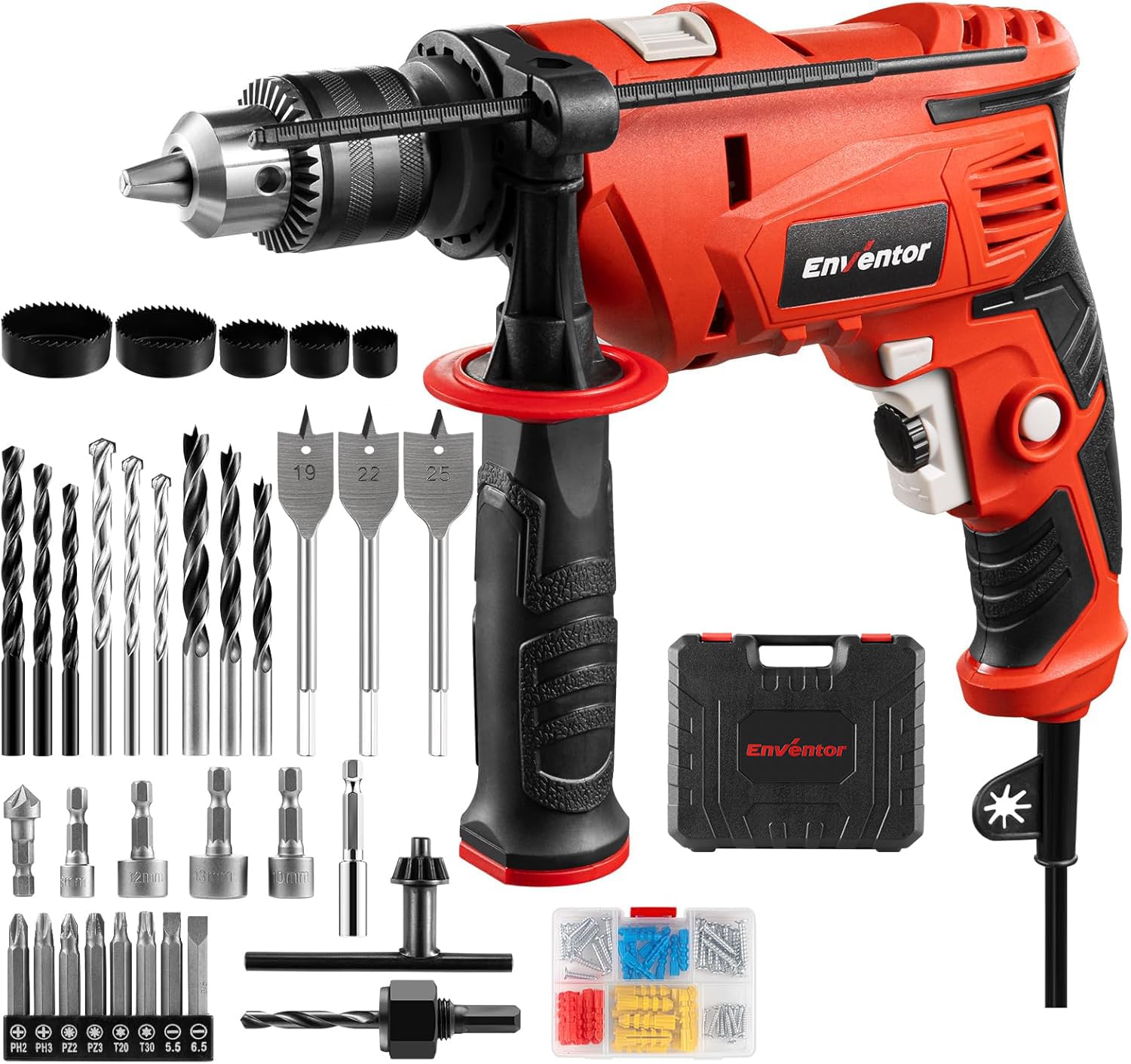 Enventor Corded Hammer Drill - 900W Variable Speed with 36 Accessories