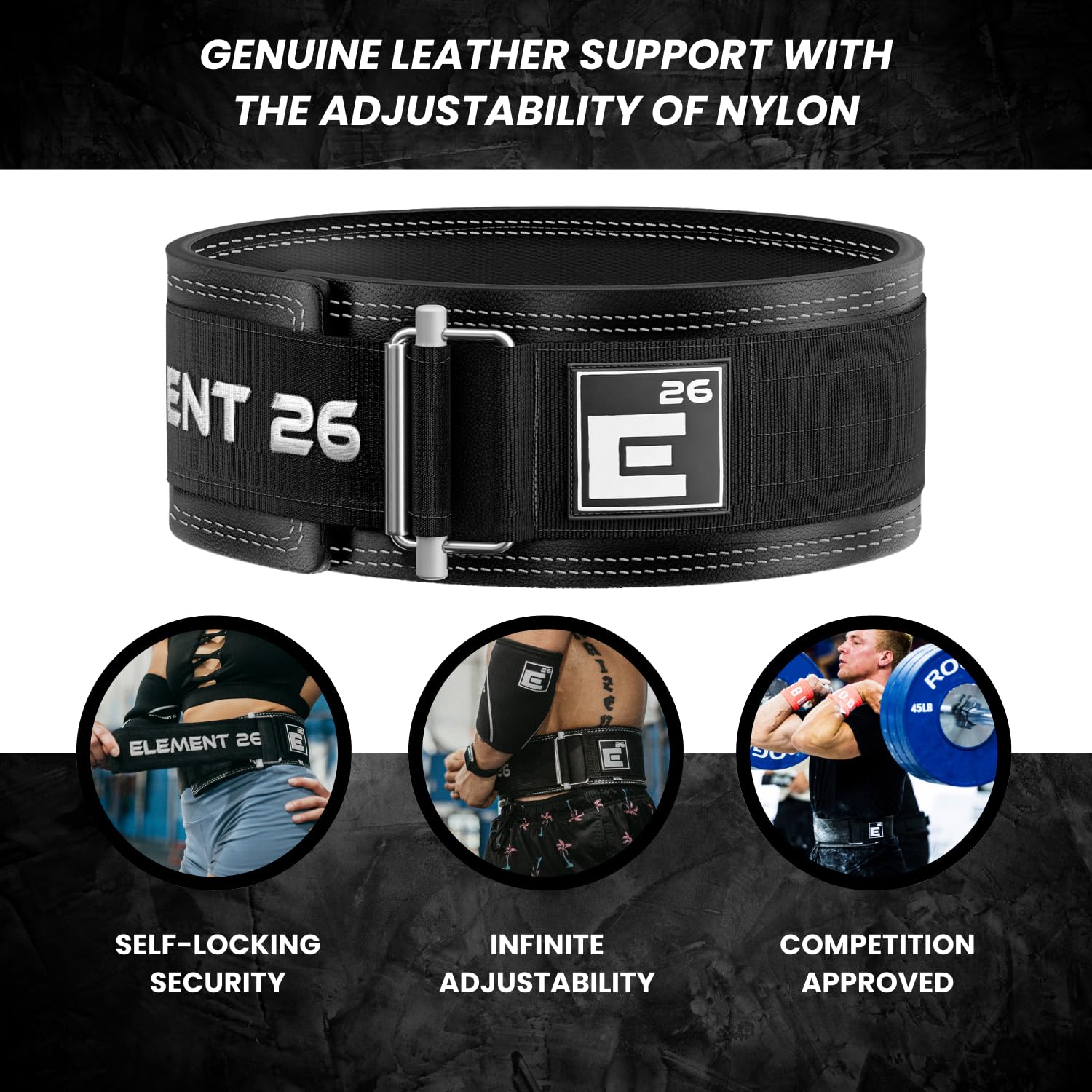 Element 26 Hybrid Leather Weightlifting Belt | Self-Locking Squat Belt