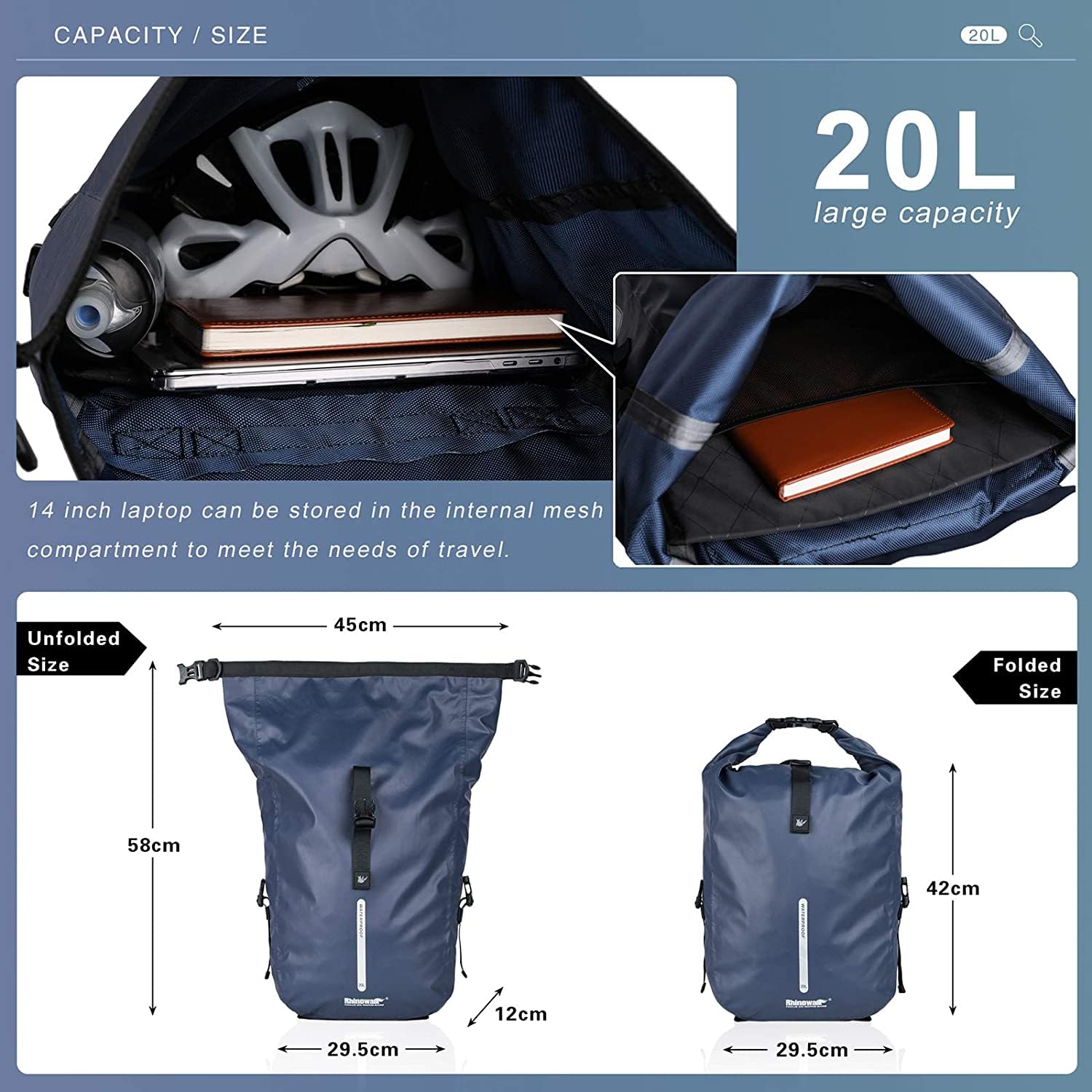 Rhinowalk 20L Waterproof Bike Pannier Bag | Laptop Backpack & Shoulder Bag