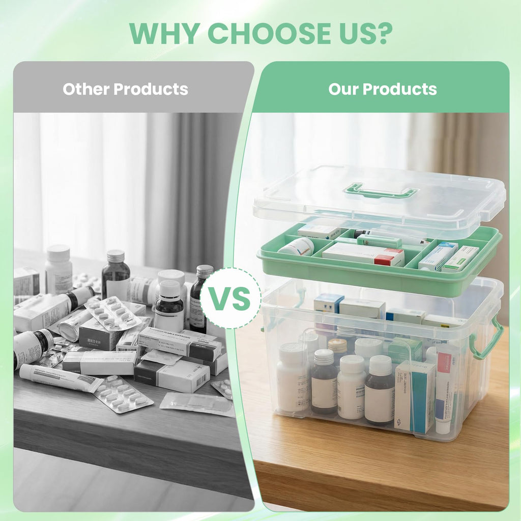 Stidyzo Medicine Storage Box, Large Storage Boxes with Lid, Green - image 5