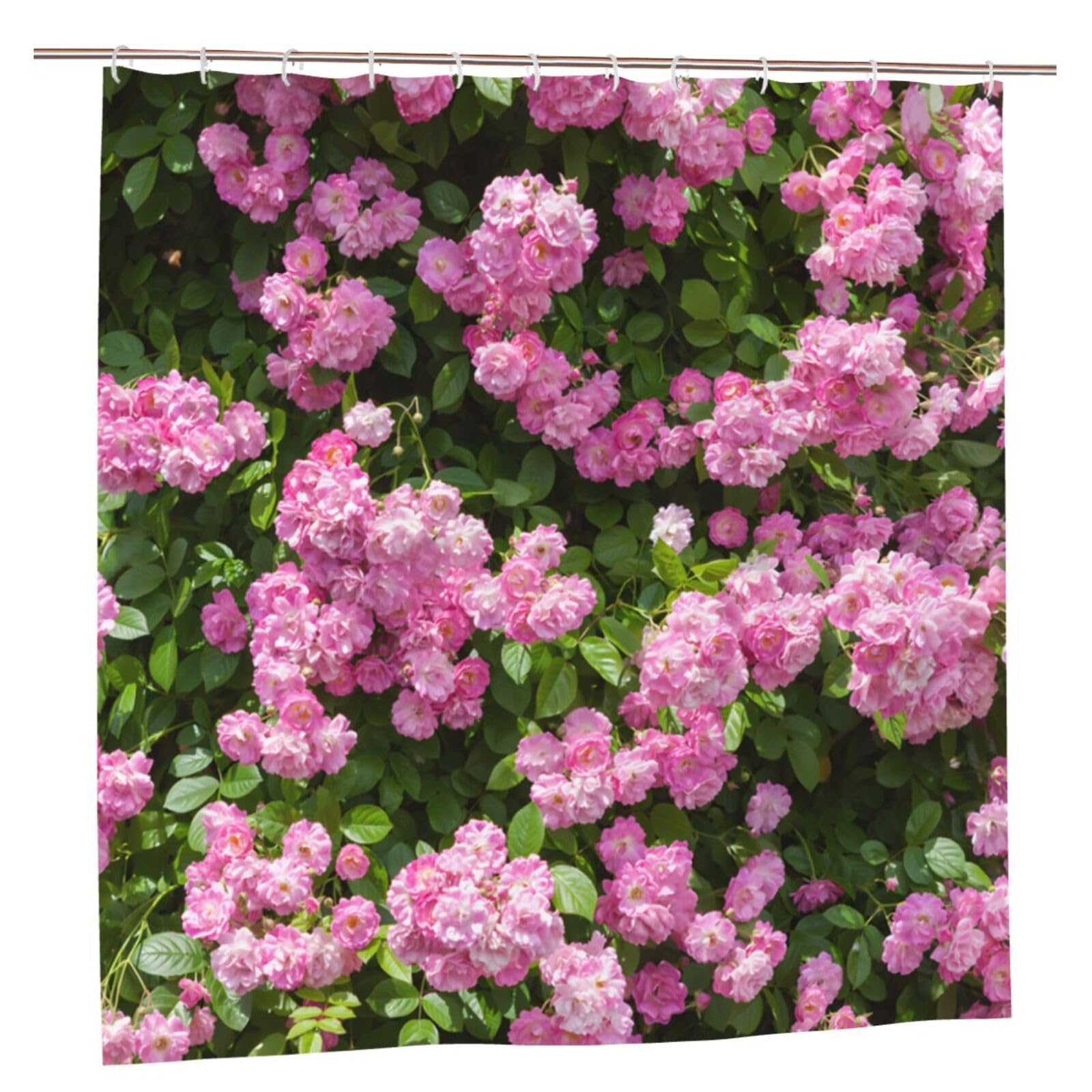 Jolof Store Pink Floral Shower Curtain | Waterproof Garden Scenery