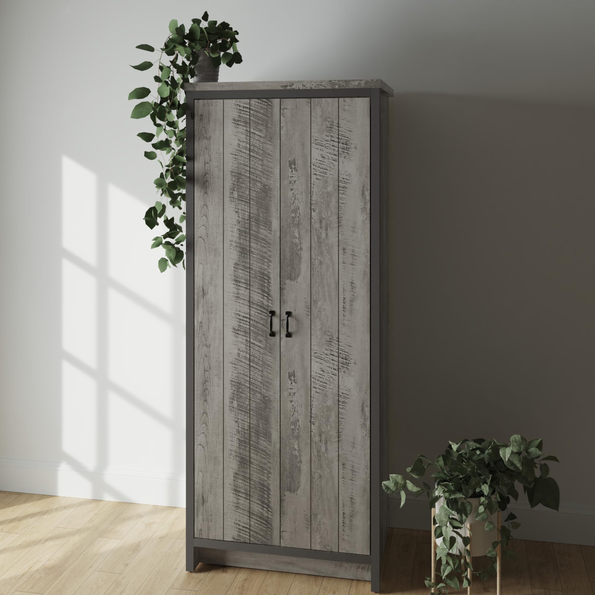 Boston 2 Door Wardrobe – Grey Bedroom Storage Hanging Rail