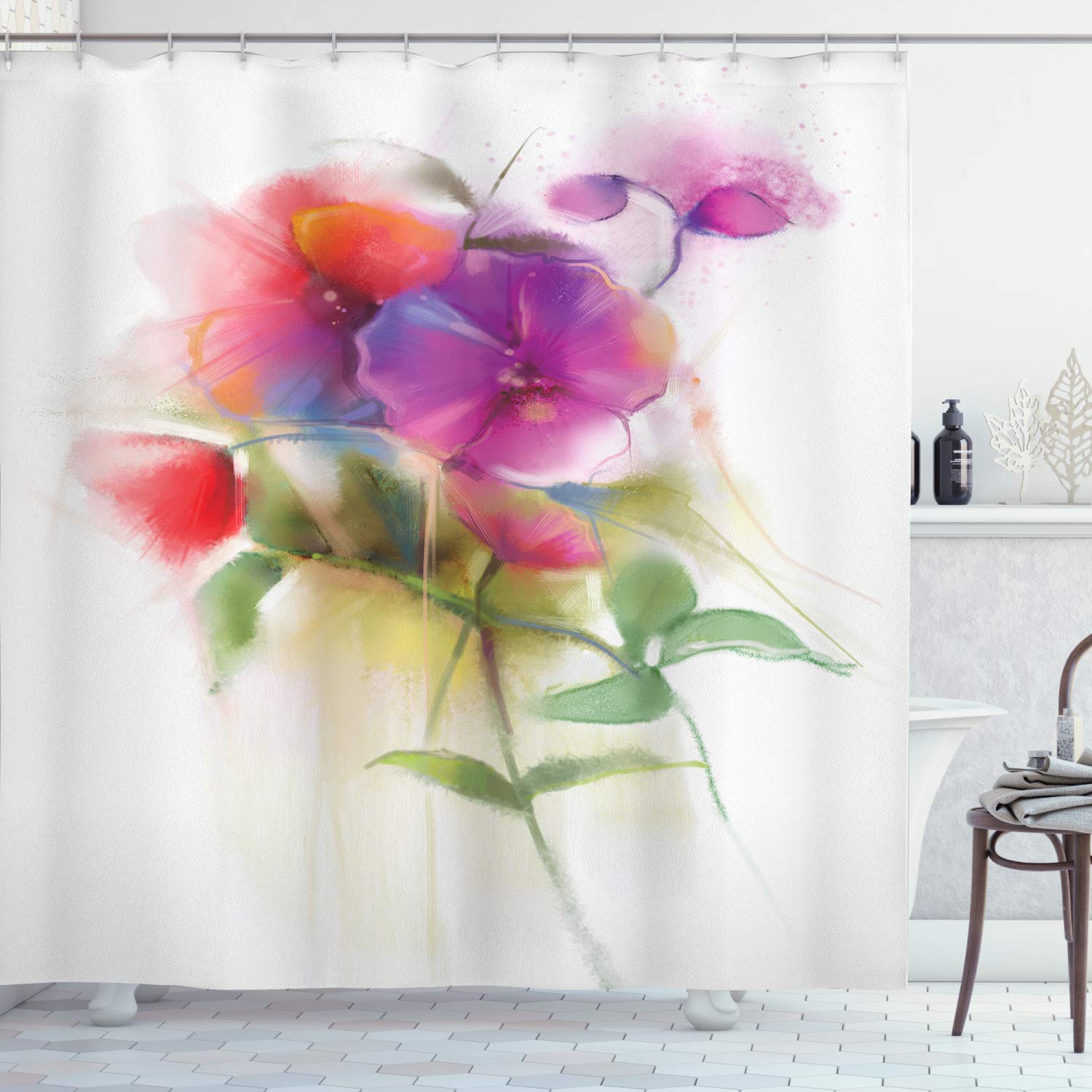 ABAKUHAUS Orchid Flower Shower Curtain | Waterproof Fabric Decor, 78"