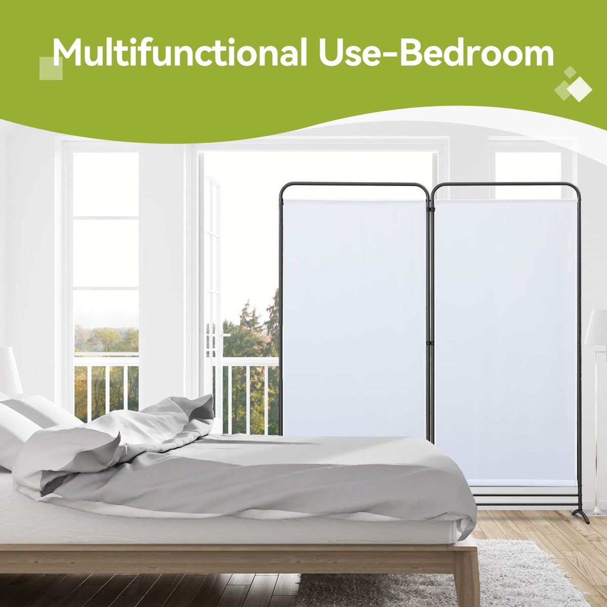 Angel Living 2 Panels Folding Room Divider, Privacy Screen Composed of Polyester Fabric and Sturdy Iron Frame - image 4