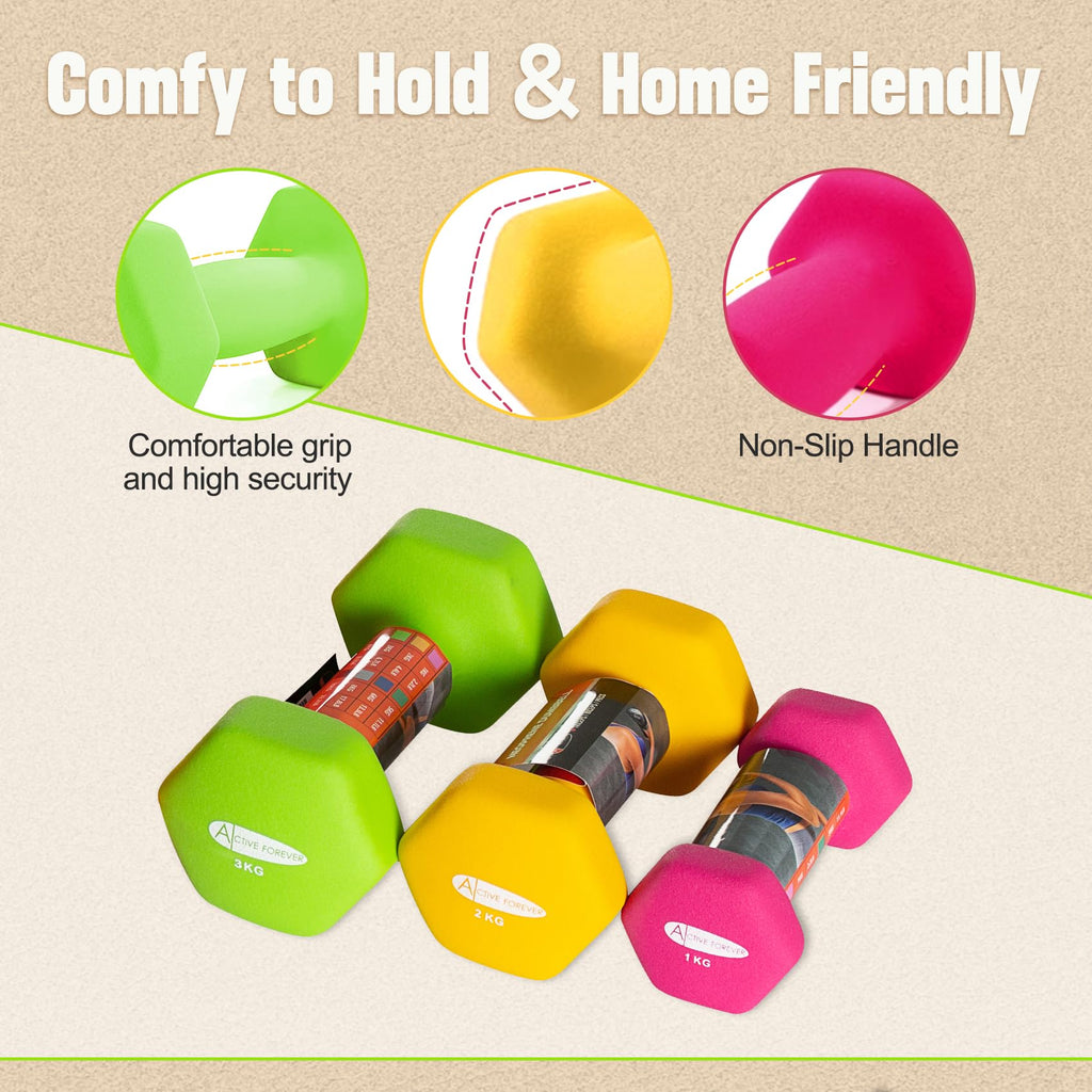 ACTIVE FOREVER Neoprene Hex Dumbbells Pair | Non-Slip Hand Weights