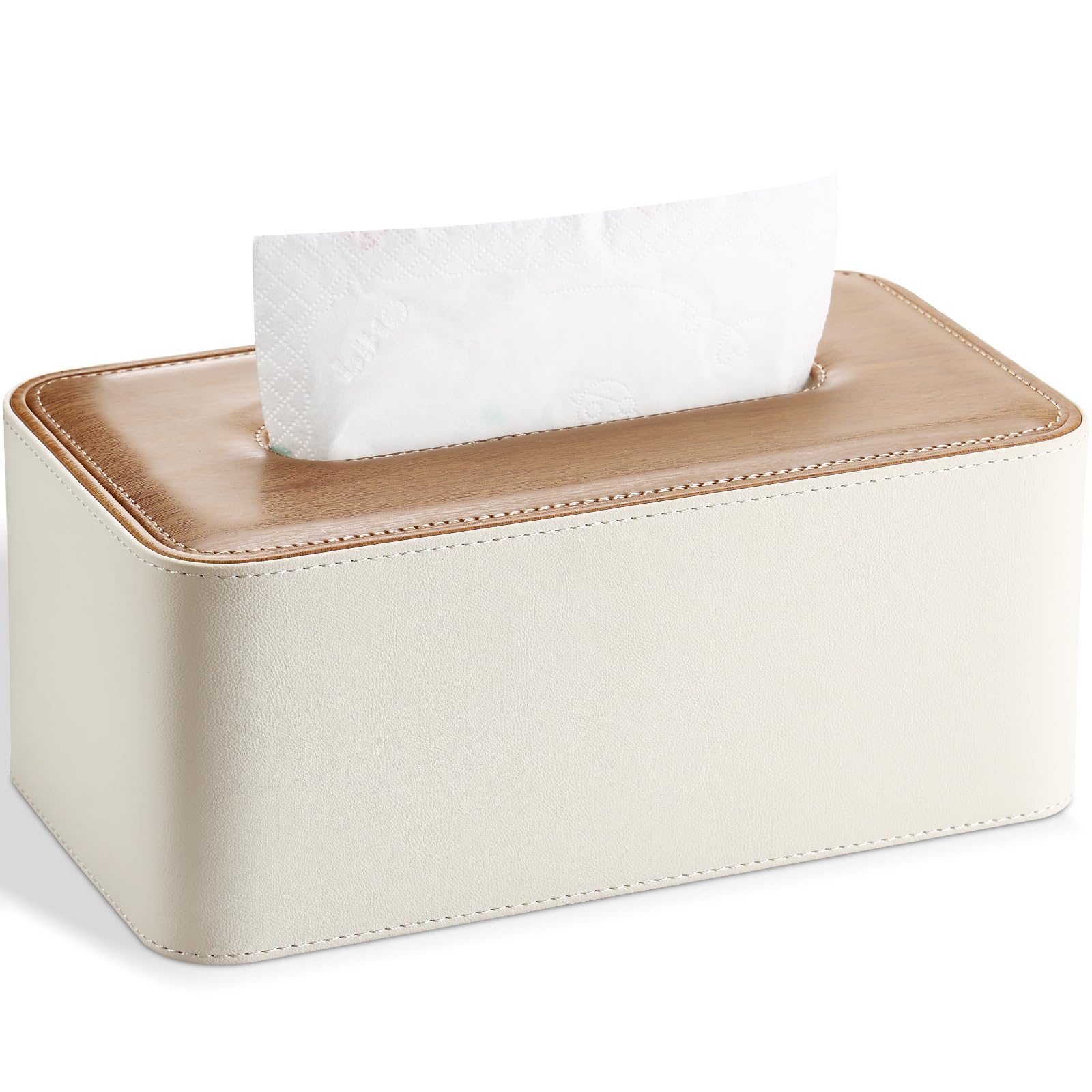 KINGFOM PU Leather Tissue Box Cover – Rectangular Holder, Beige