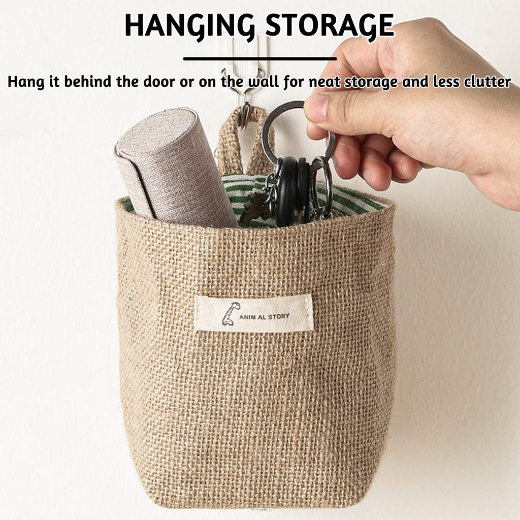 Fahibin Cotton Linen Storage Basket Bag,3pcs Hanging Small Foldable Storage Basket Bag with Handle, Foldable Organizer Decorative Bag for Toys, Keys - image 5