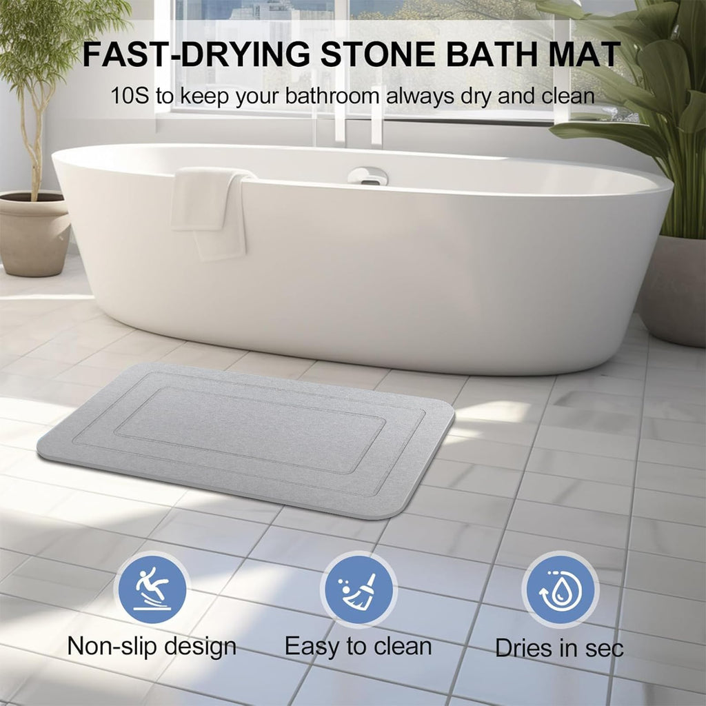 HUMIGA 2-Pack Diatomaceous Earth Stone Bath Mat - Non-Slip Pale Gray