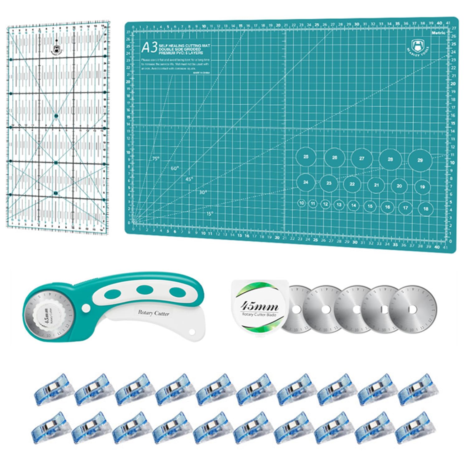 Jolof Store Rotary Cutter Set | Quilting Kit with A3 Mat & 45mm Blades