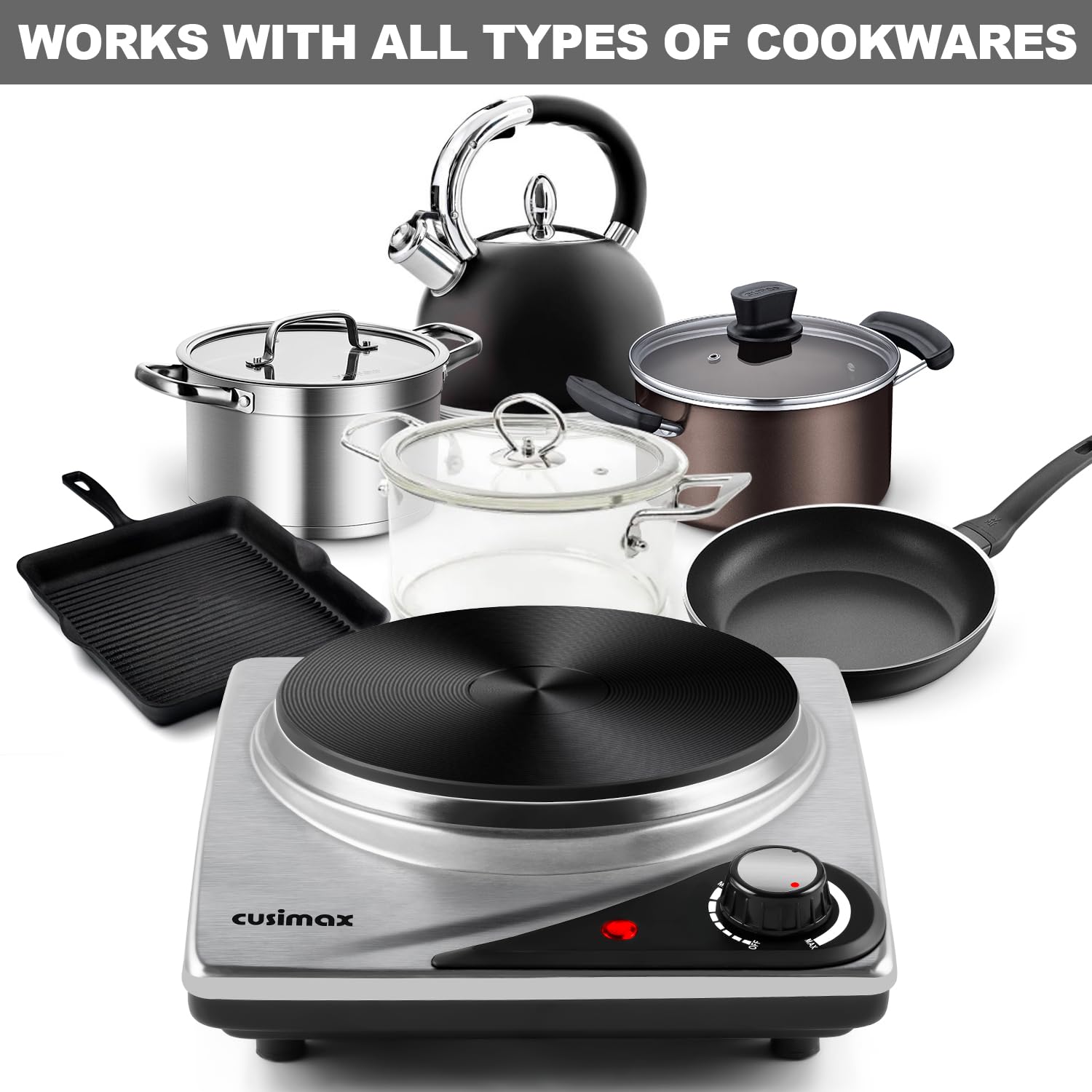 CUSIMAX Portable Electric Hot Plate – 1500W Single Burner Cooktop