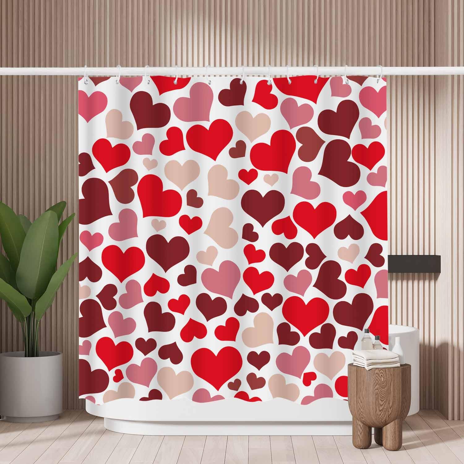 Red Heart Shower Curtain – Mold Resistant Polyester 180x180cm