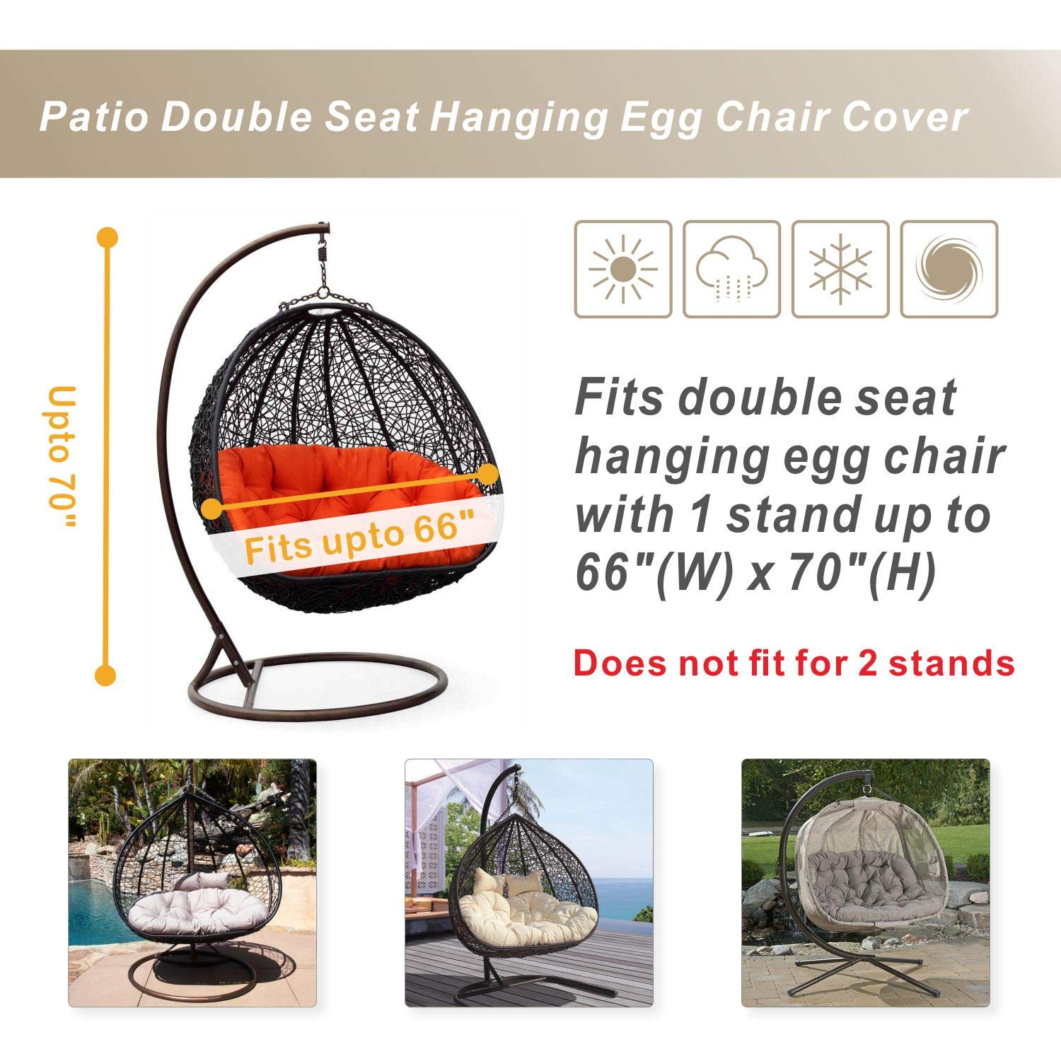Porch Shield Double Seat Hanging Egg Chair Cover - 600D Waterproof Polyester