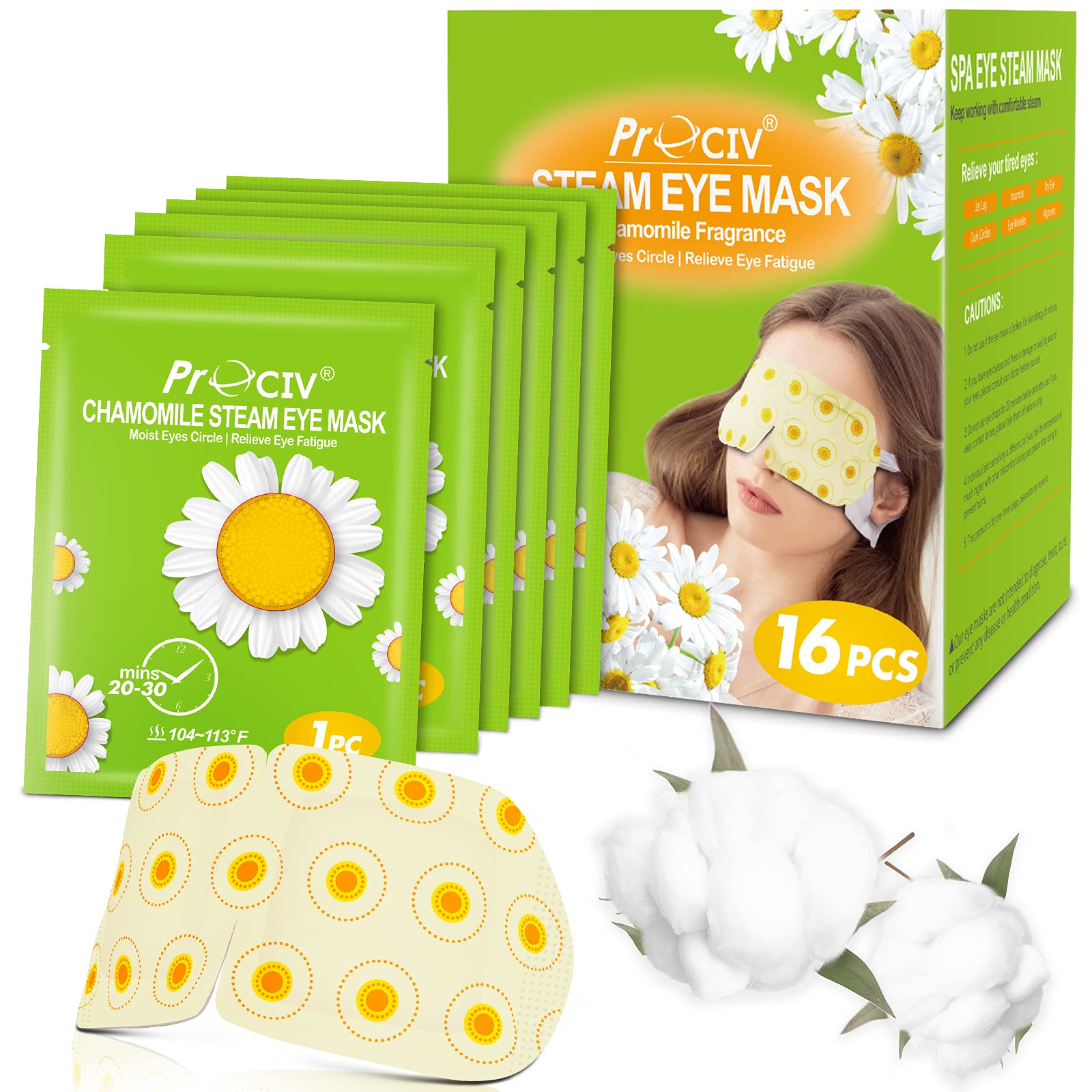 ProCIV Steam Eye Mask - 16 Pack Self-Heating Disposable Sleep Mask
