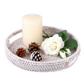 IGNPION 25cm Rattan Serving Tray | Whitewash Decorative Storage Basket