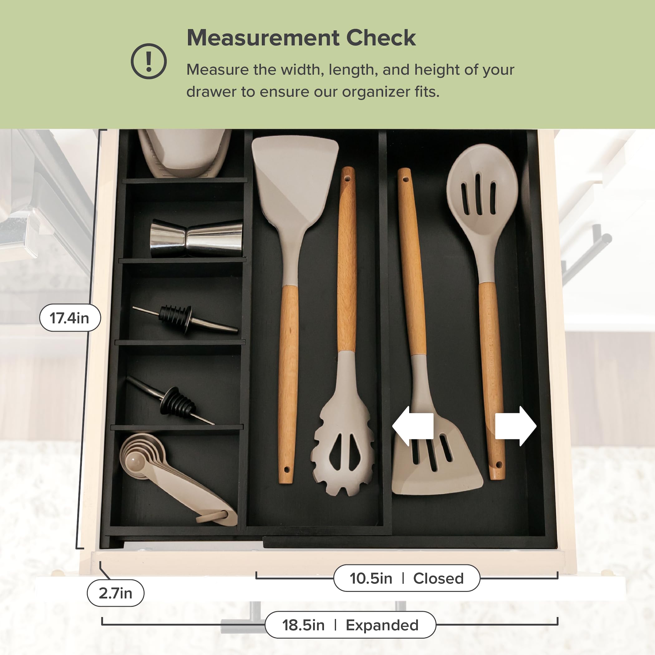 KitchenEdge Expandable Bamboo Kitchen Drawer Organiser for Utensils