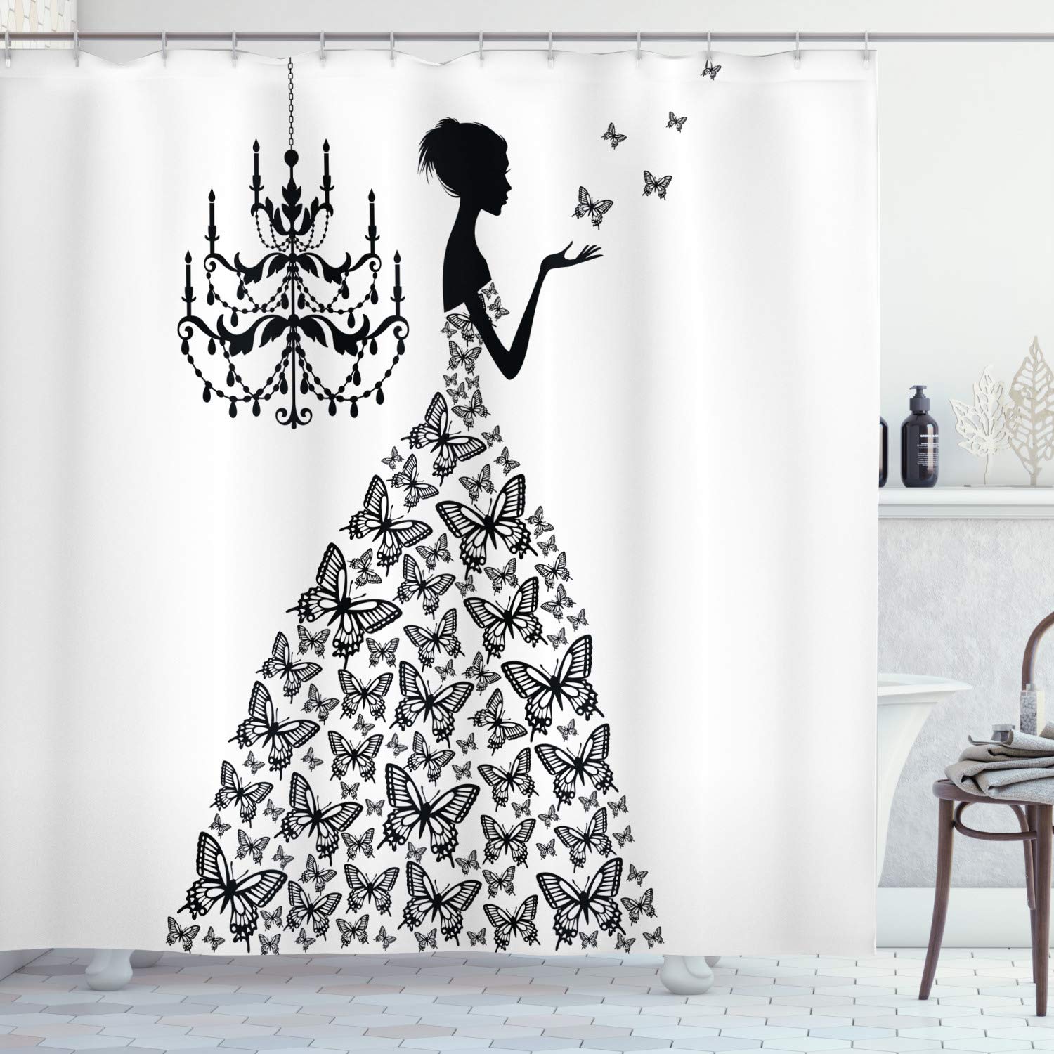 ABAKUHAUS Vintage Shower Curtain | Waterproof Fabric Decor, Charcoal Grey