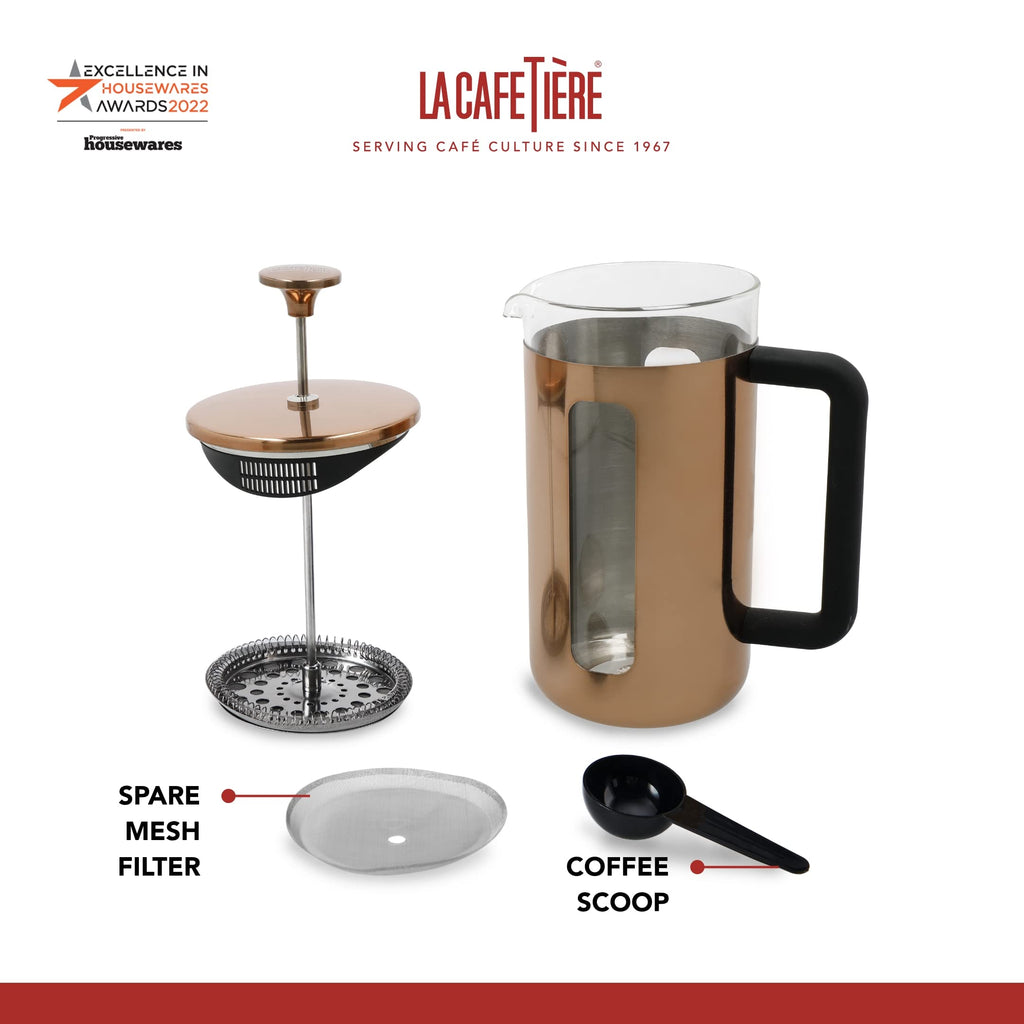 La Cafetière Pisa French Press | 8-Cup Copper Stainless Steel Cafetière