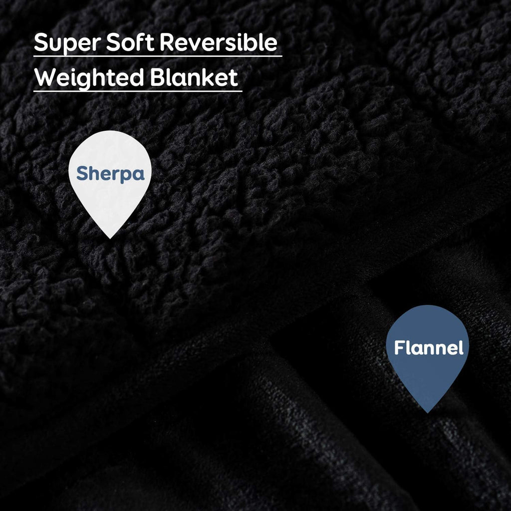 Sivio Sherpa Fleece Weighted Blanket | 7kg Reversible Plush Throw - Black