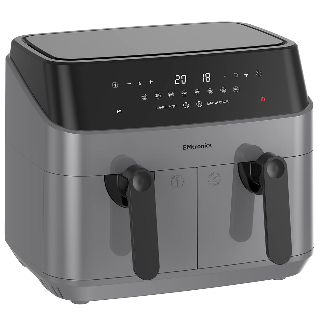 EMtronics Dual Air Fryer | 9L Extra Large Double Basket | 1750W Digital