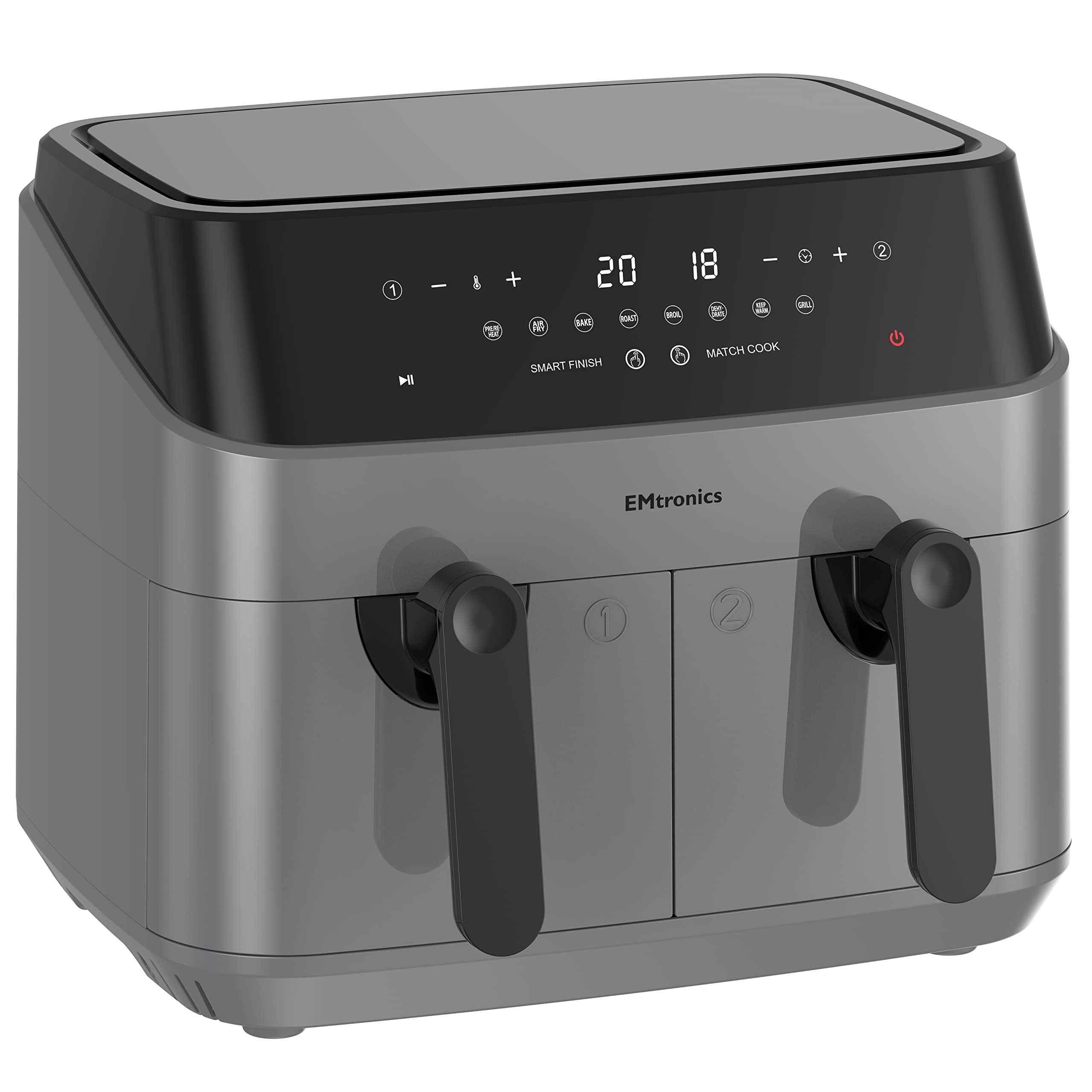 EMtronics Dual Air Fryer | 9L Extra Large Double Basket | 1750W Digital