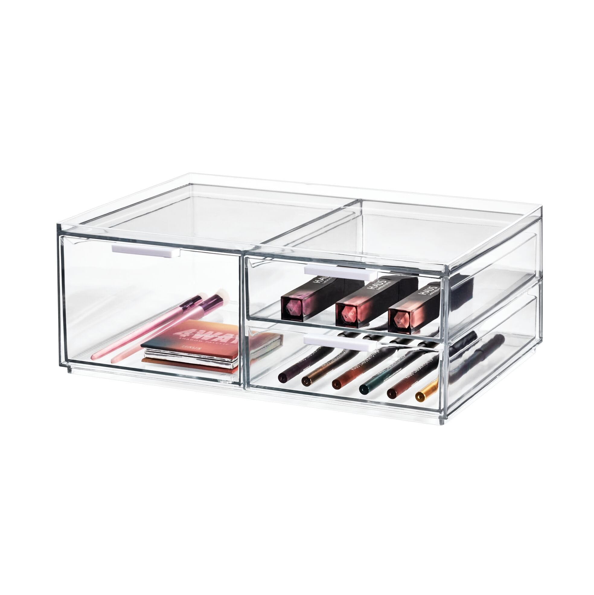 iDesign Sarah Tanno 3-Drawer Wide Makeup Organiser | Clear & White