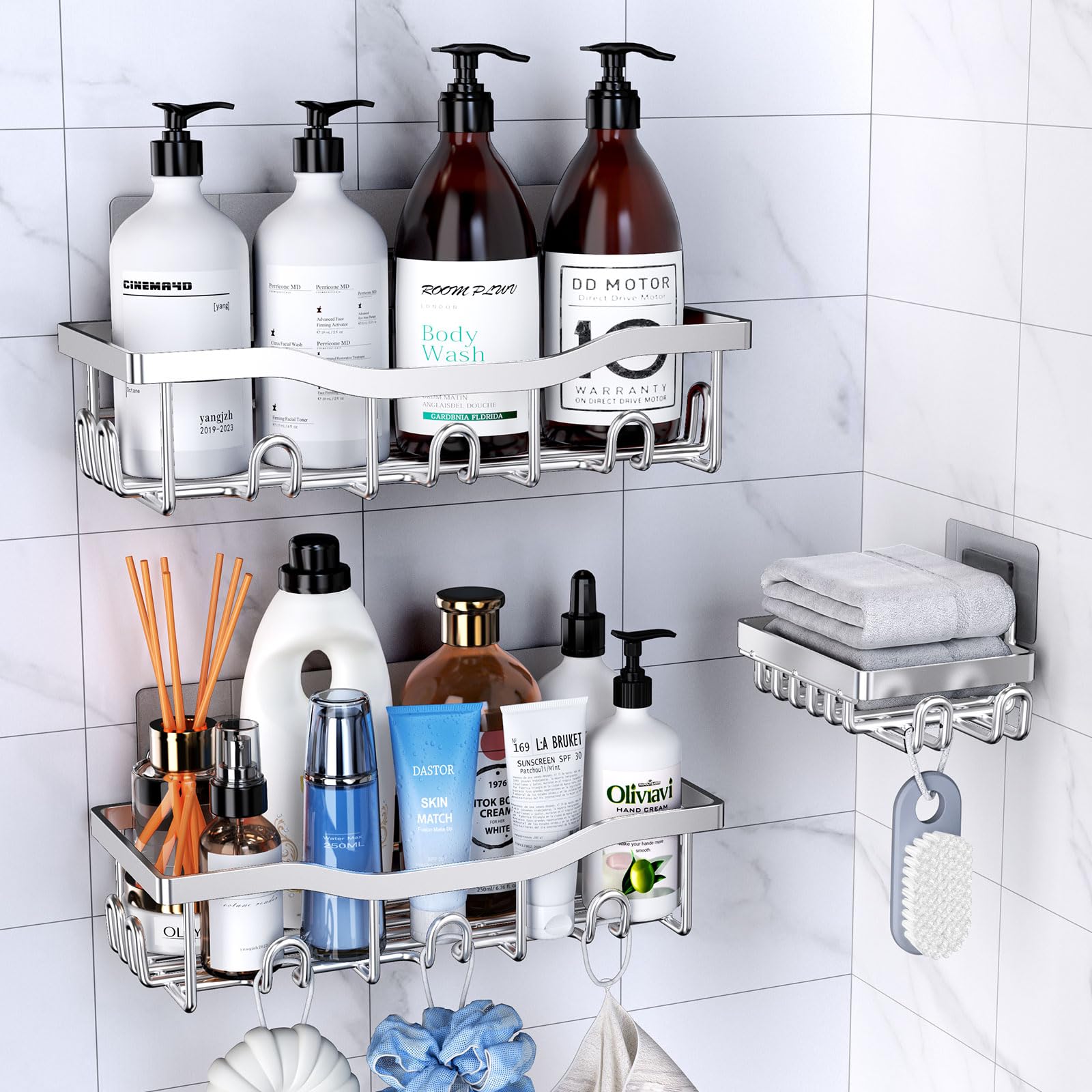 PKPD Rustproof Stainless Steel Shower Caddy 3 Pack | No-Drill Wall Shelf