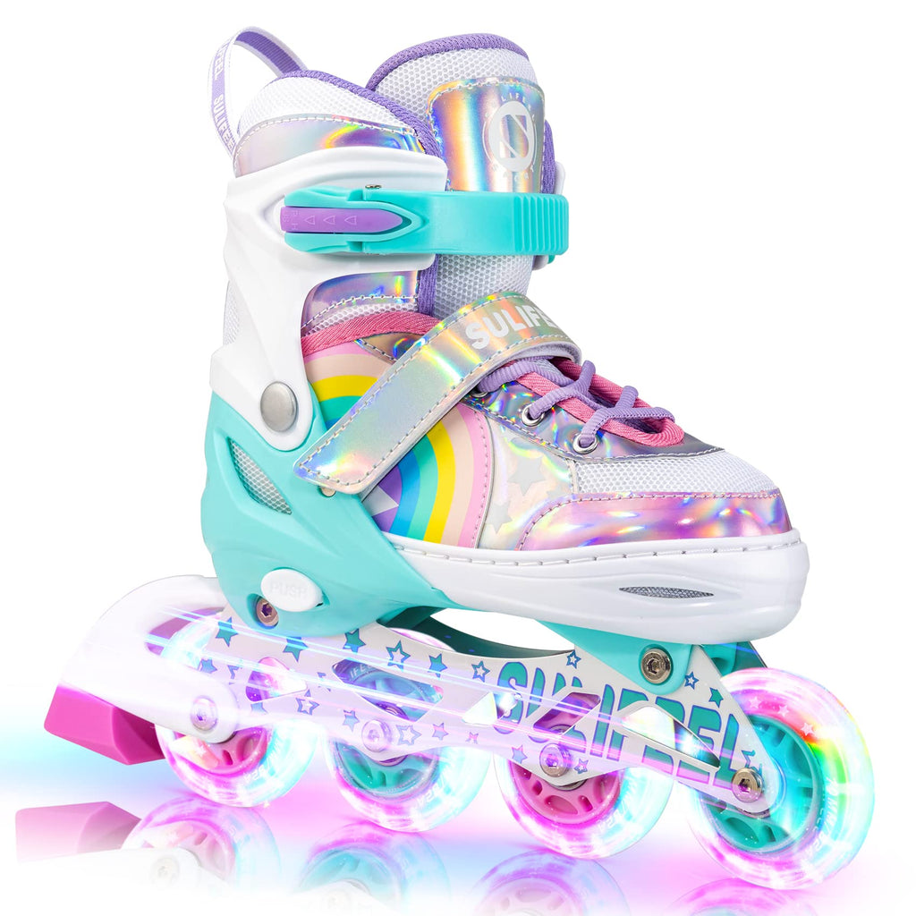 SULIFEEL Rainbow Unicorn Light up Inline Skates for Kids - Medium
