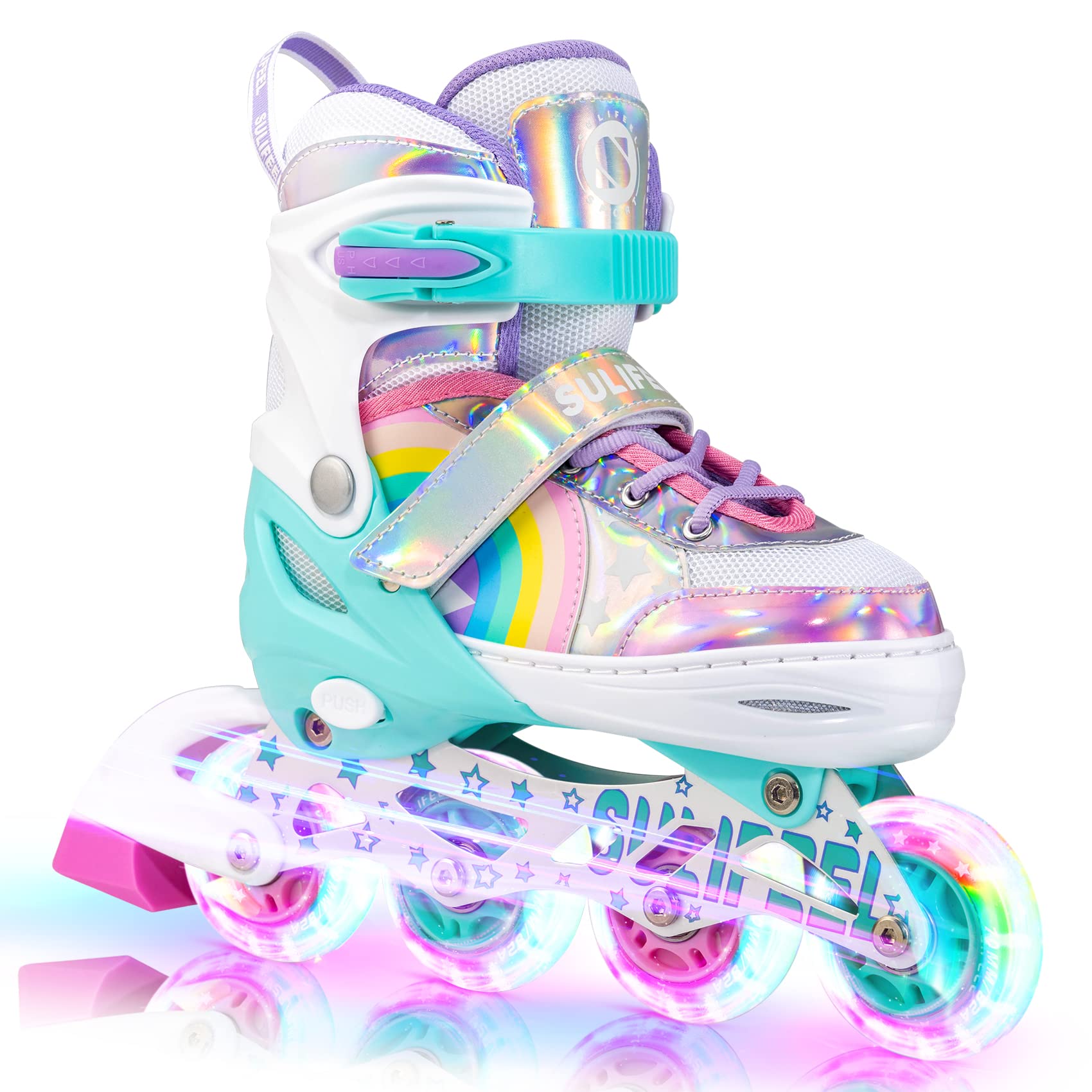 SULIFEEL Rainbow Unicorn Light up Inline Skates for Kids - Medium