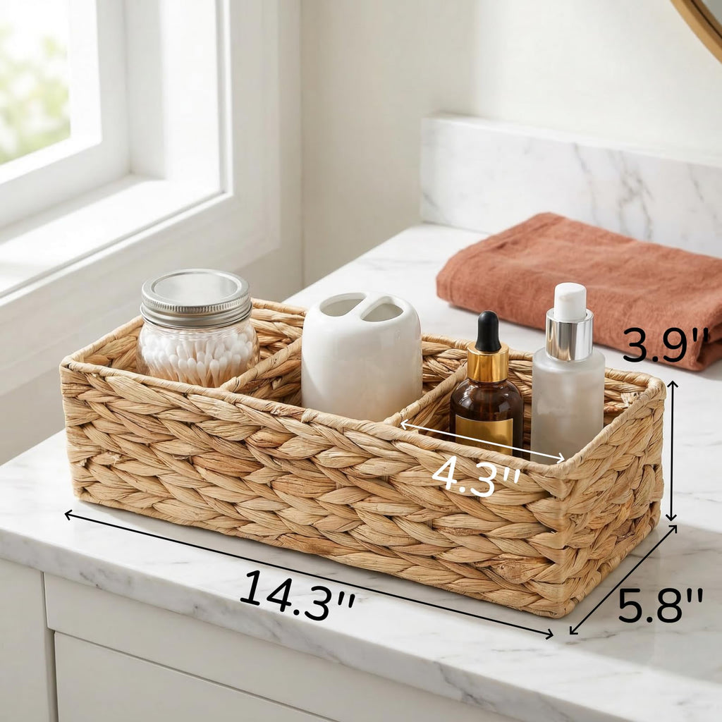 Pumtus 2 Pack 3-Section Wicker Baskets, Water Hyacinth Storage Bin, Handwoven Desk Organizer, Toilet Paper Container - image 2