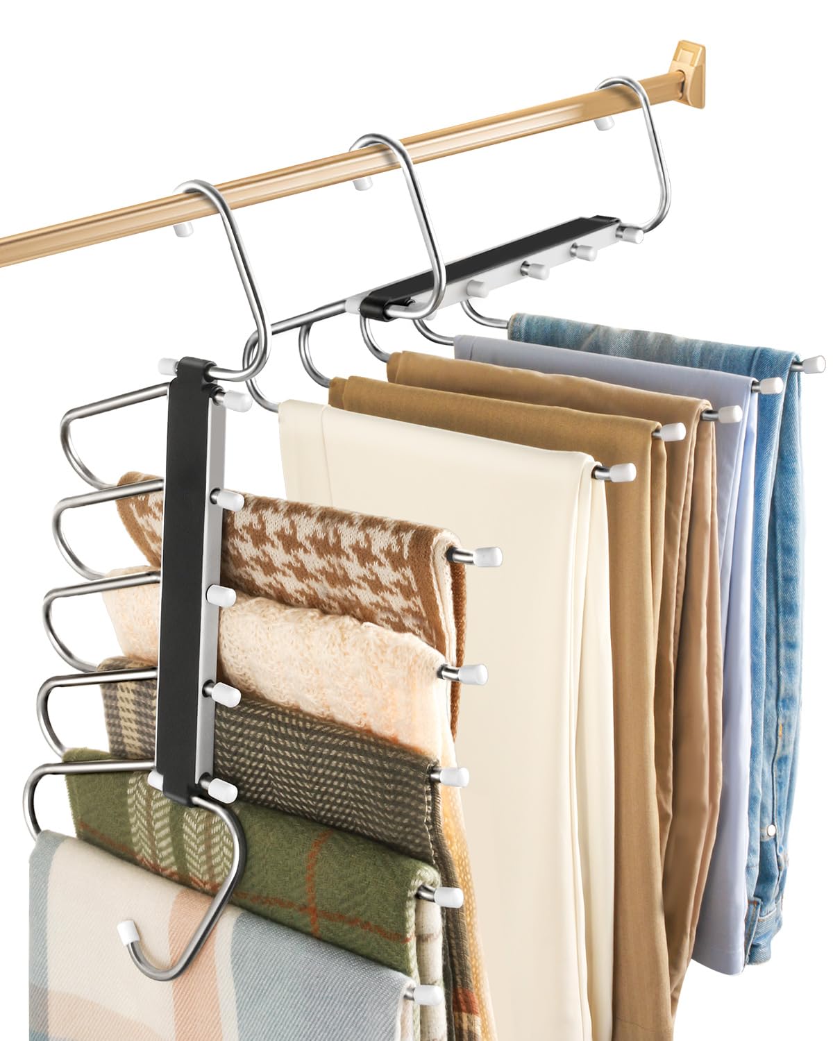 2 Pack Trouser Hangers Space Saving, 5-in-1 Trousers Hangers Non-Slip Clothes Hangers for Wardrobe - image 1
