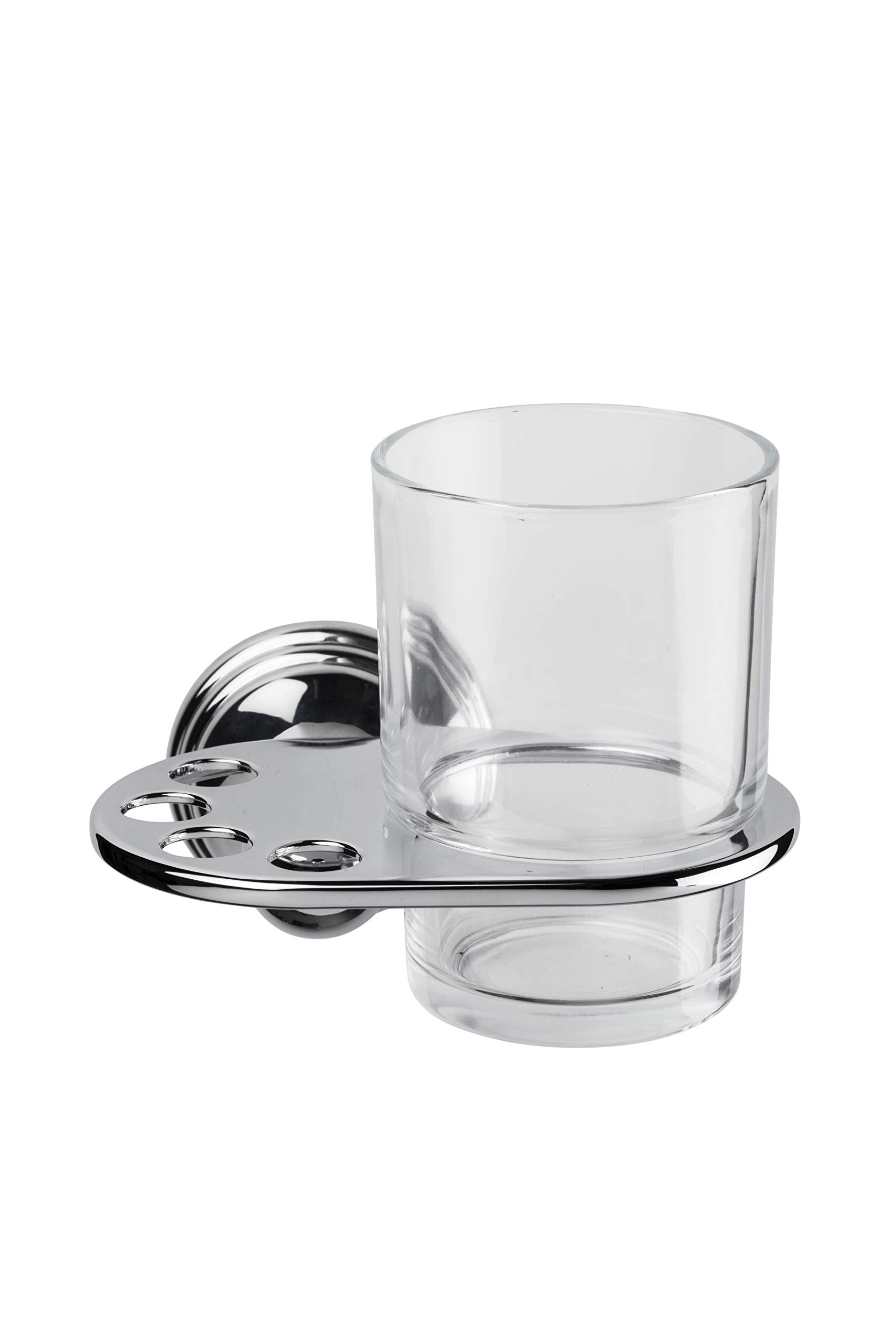 Croydex Westminster Wall Mounted Glass Tumbler & Chrome Toothbrush Holder