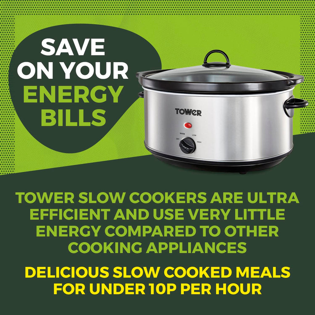 Tower T16040Y Slow Cooker | 6.5L Large Capacity | Stainless Steel