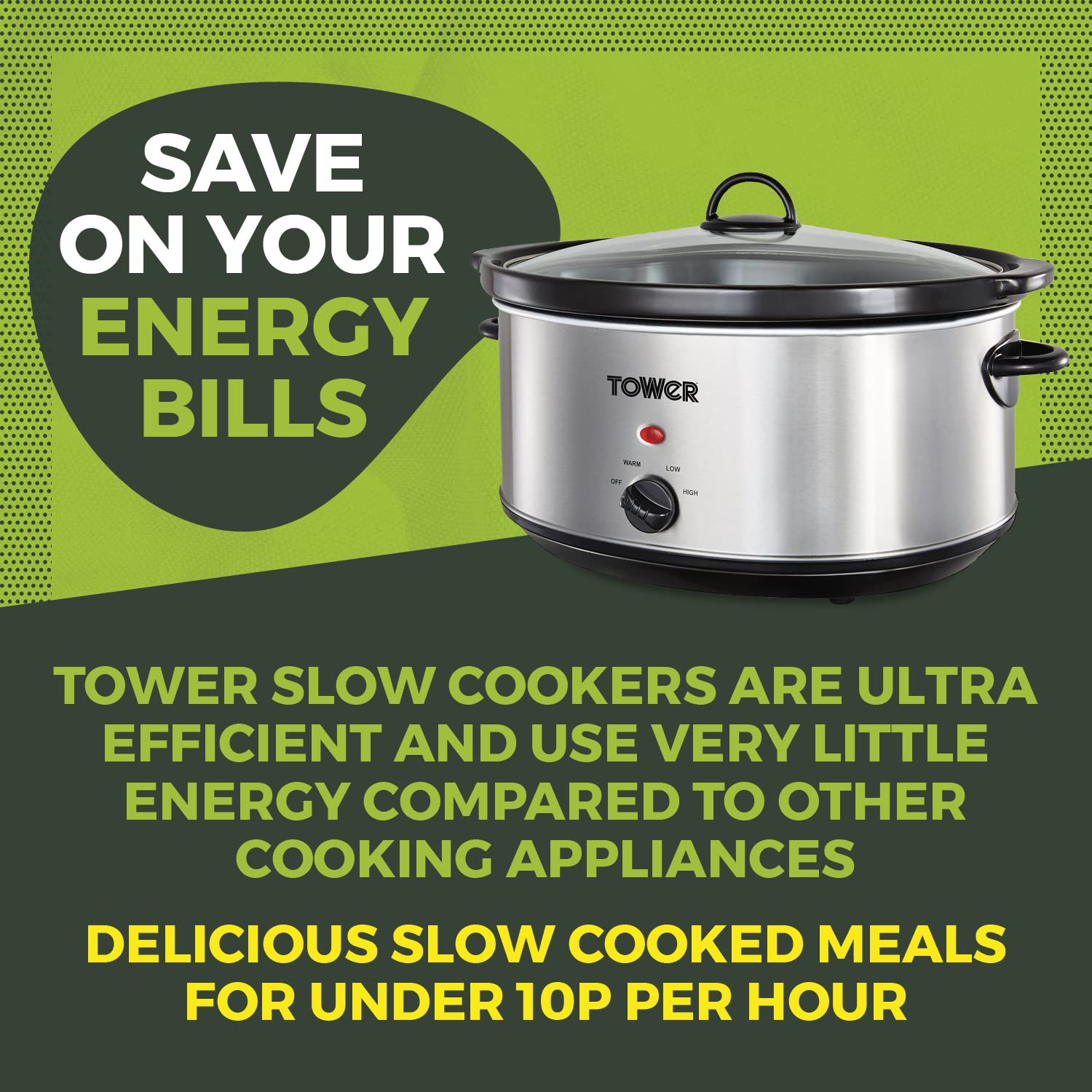 Tower T16040Y Slow Cooker | 6.5L Large Capacity | Stainless Steel