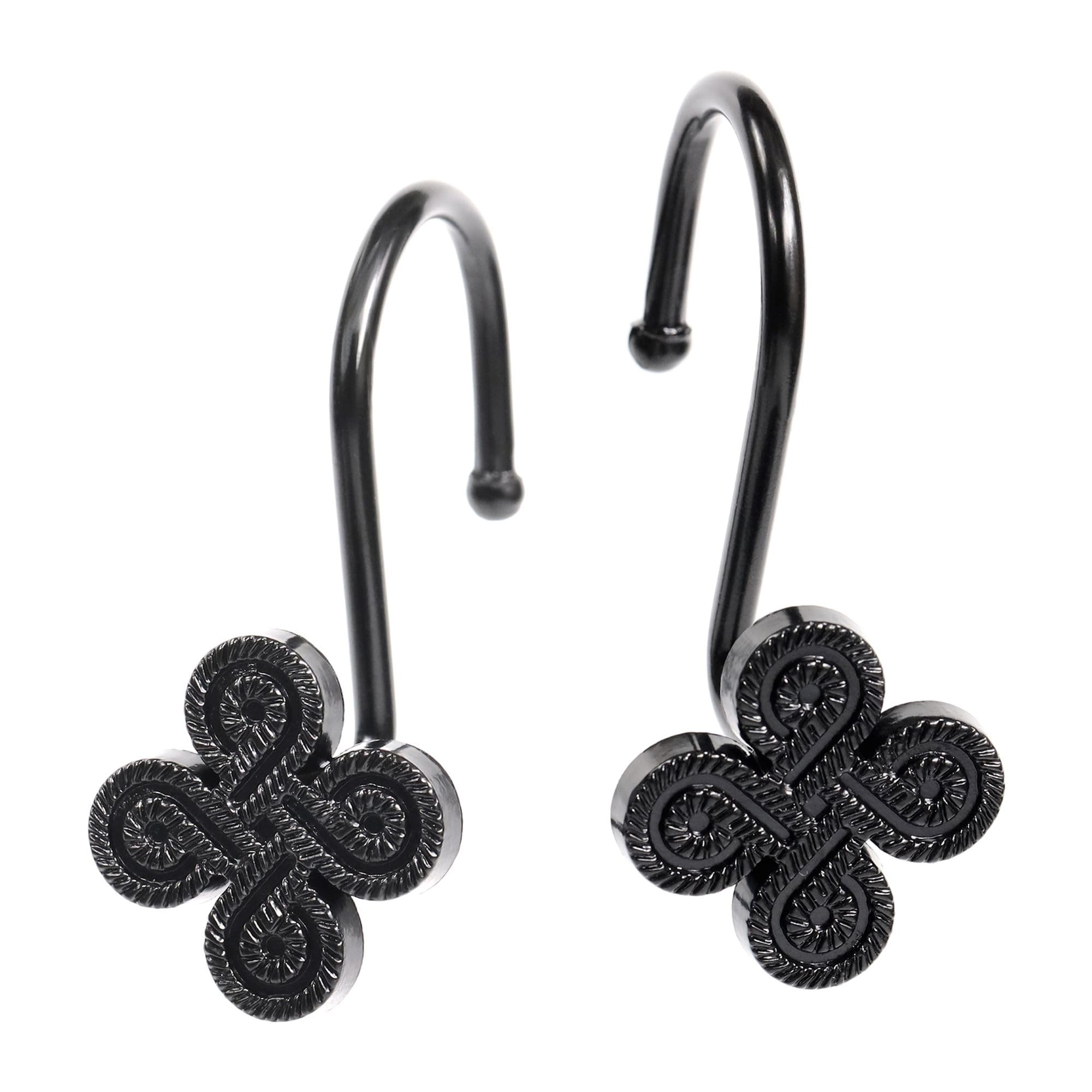 Jolof Store Black Flower Shower Curtain Hooks - Rust Proof Metal - 12 Pack