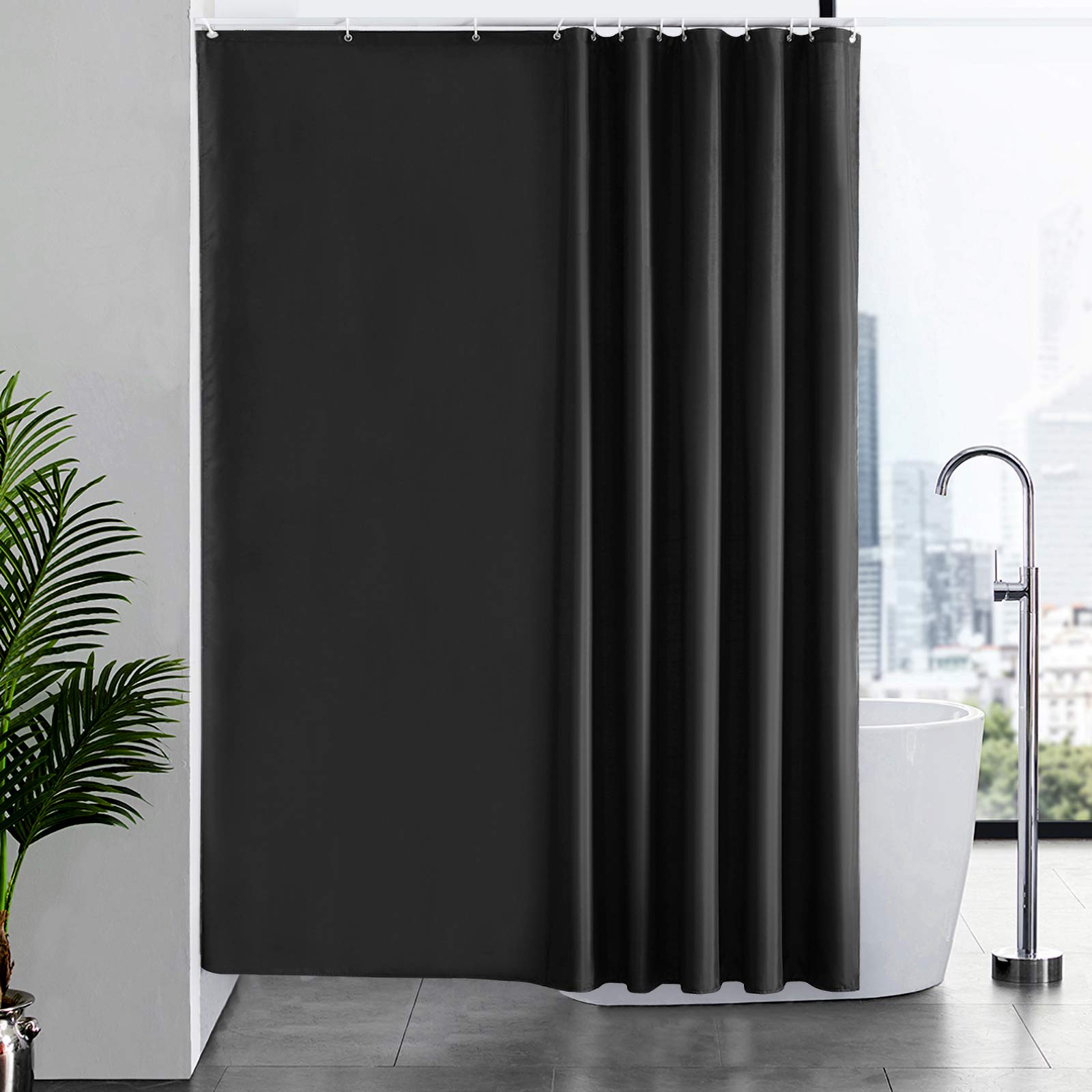 Furlinic Black Shower Curtain | 78x78 Extra Wide Weighted Polyester