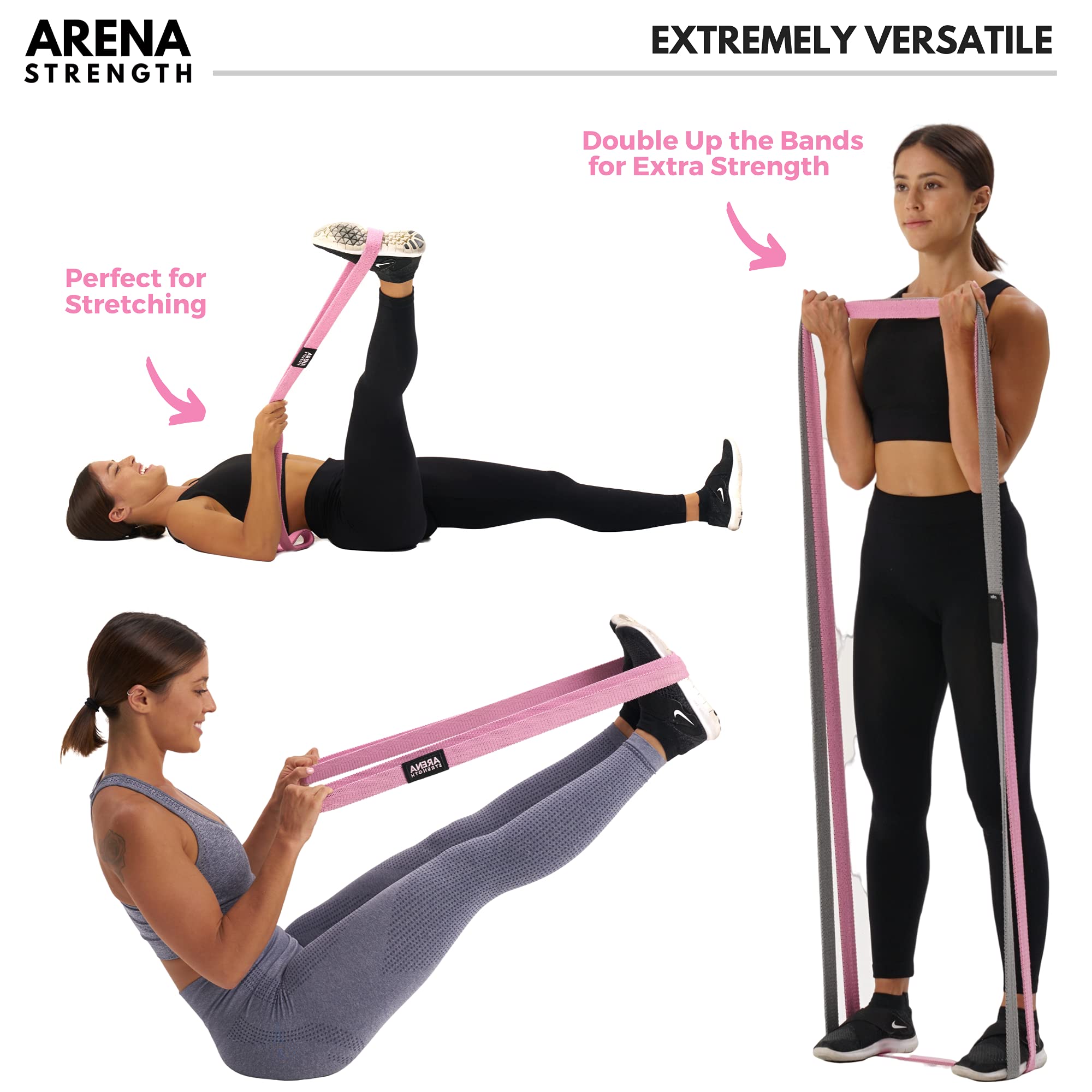 Arena Strength Long Fabric Resistance Bands Set with Workout Guide