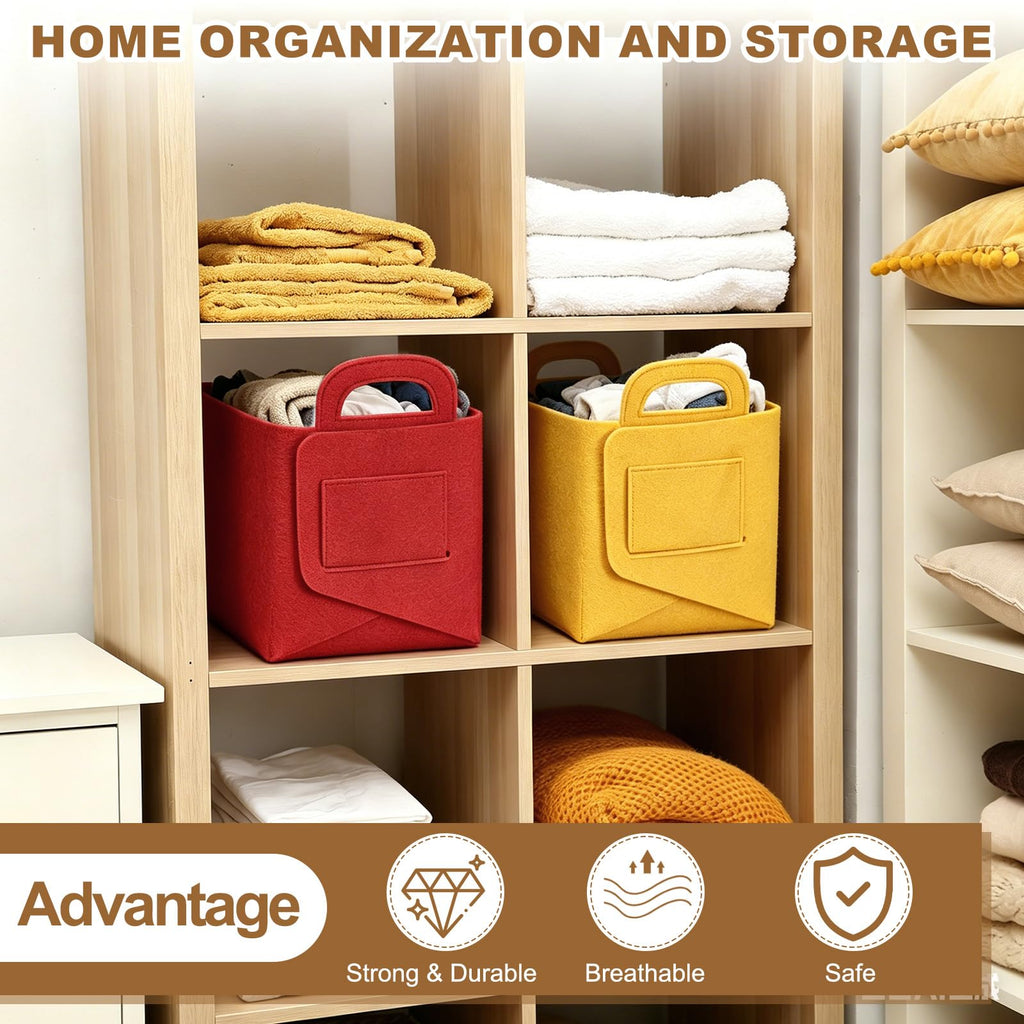 sourcing map Felt Storage Bin, 28 x 18 x 15cm Foldable Organizer Basket with Handles - image 4