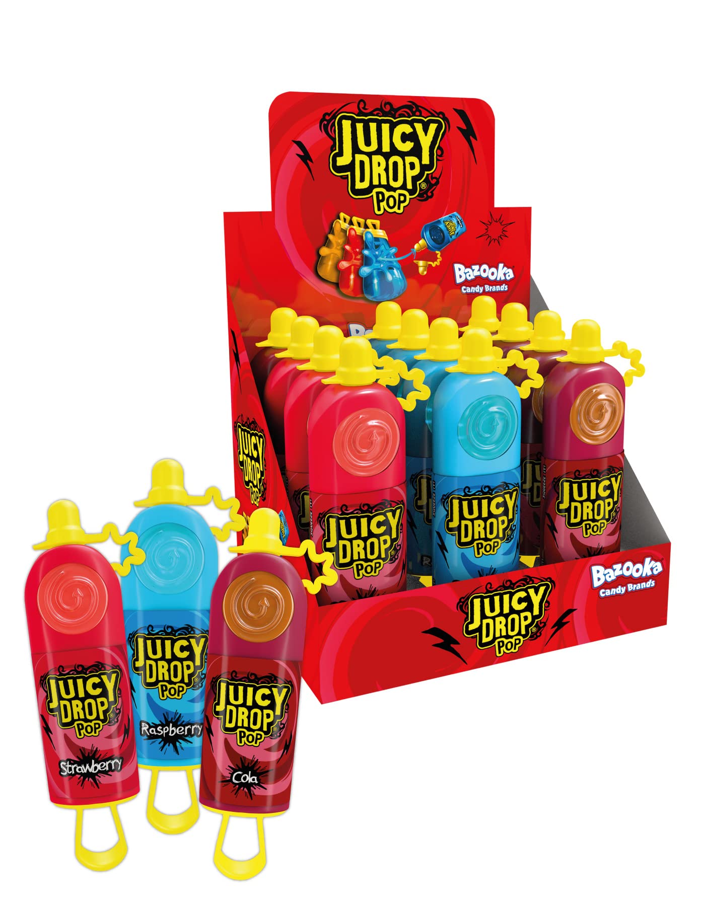 Bazooka Juicy Drop Pop Lollipops - 12 Pack Assorted Fruit Liquid Candy