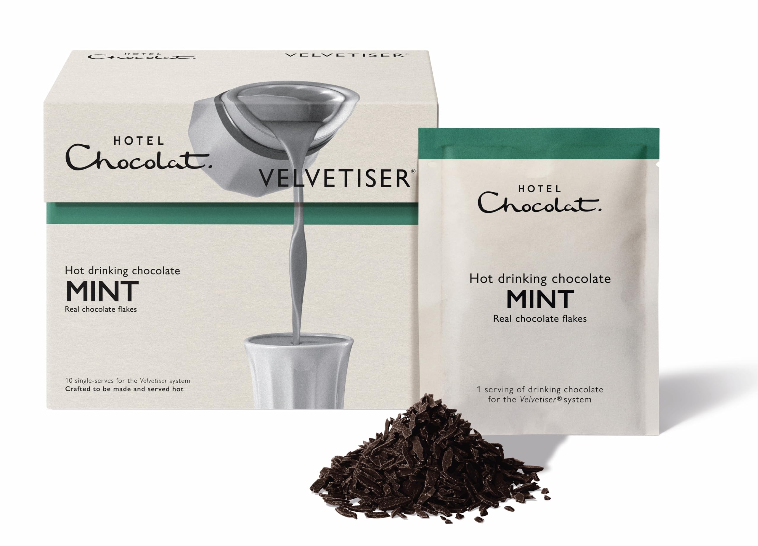 Hotel Chocolat Mint 70% Dark Hot Chocolate - 10 Single-Serve Sachets