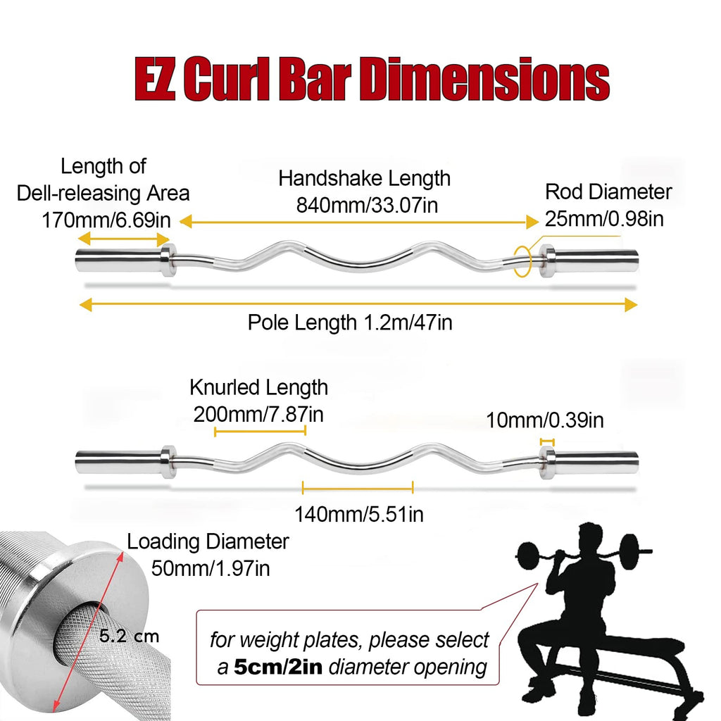 Tonchean 47" Olympic EZ Curl Bar | 220lb Capacity Chrome Steel Barbell