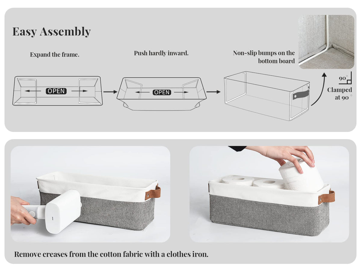StorageWorks Narrow Storage Boxes for Shelf, Long Storage Baskets with Metal Frame, Slim Storage Boxes for Organising - image 3