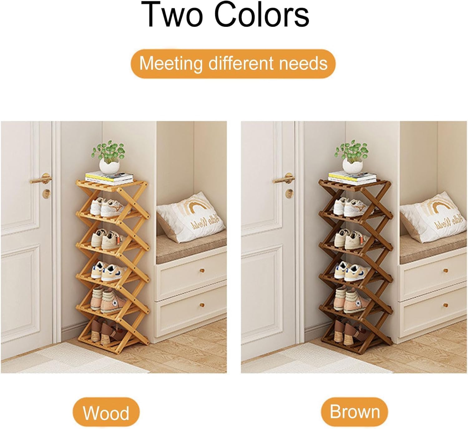 Jolof Store Bamboo Folding Shoe Rack – Narrow Portable 6-Tier Organizer