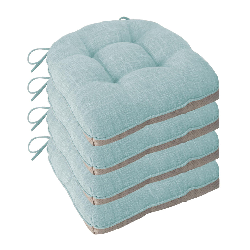 FlyGulls Non-Slip Dining Chair Cushions - Set of 4 Tufted Faux Linen Pads