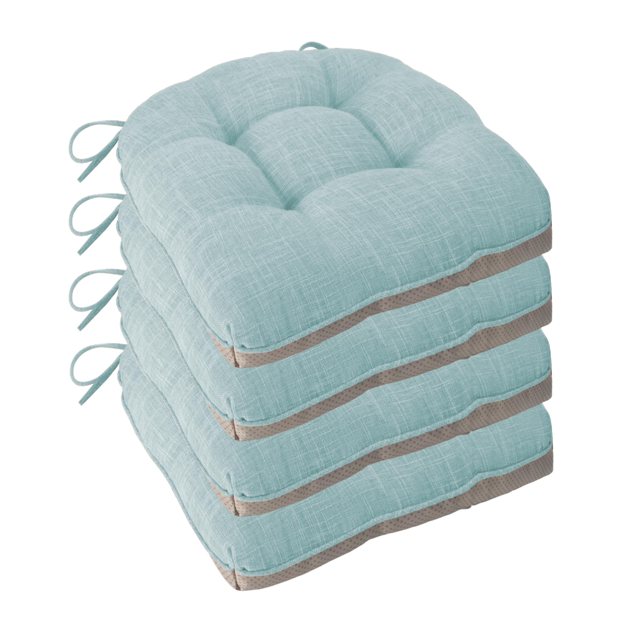 FlyGulls Non-Slip Dining Chair Cushions - Set of 4 Tufted Faux Linen Pads