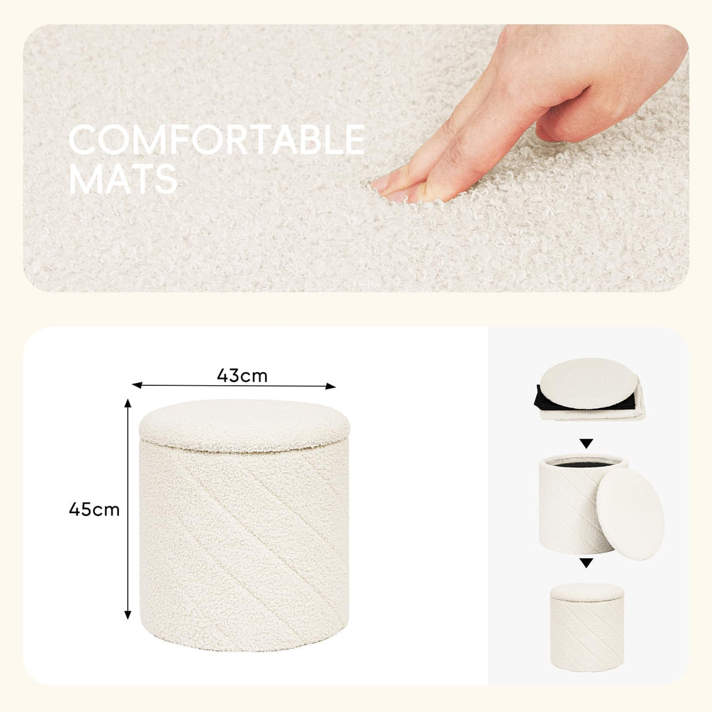 PINPLUS Round Ottoman Storage Box, Folding Stool, White, 43x43x45 cm - image 3