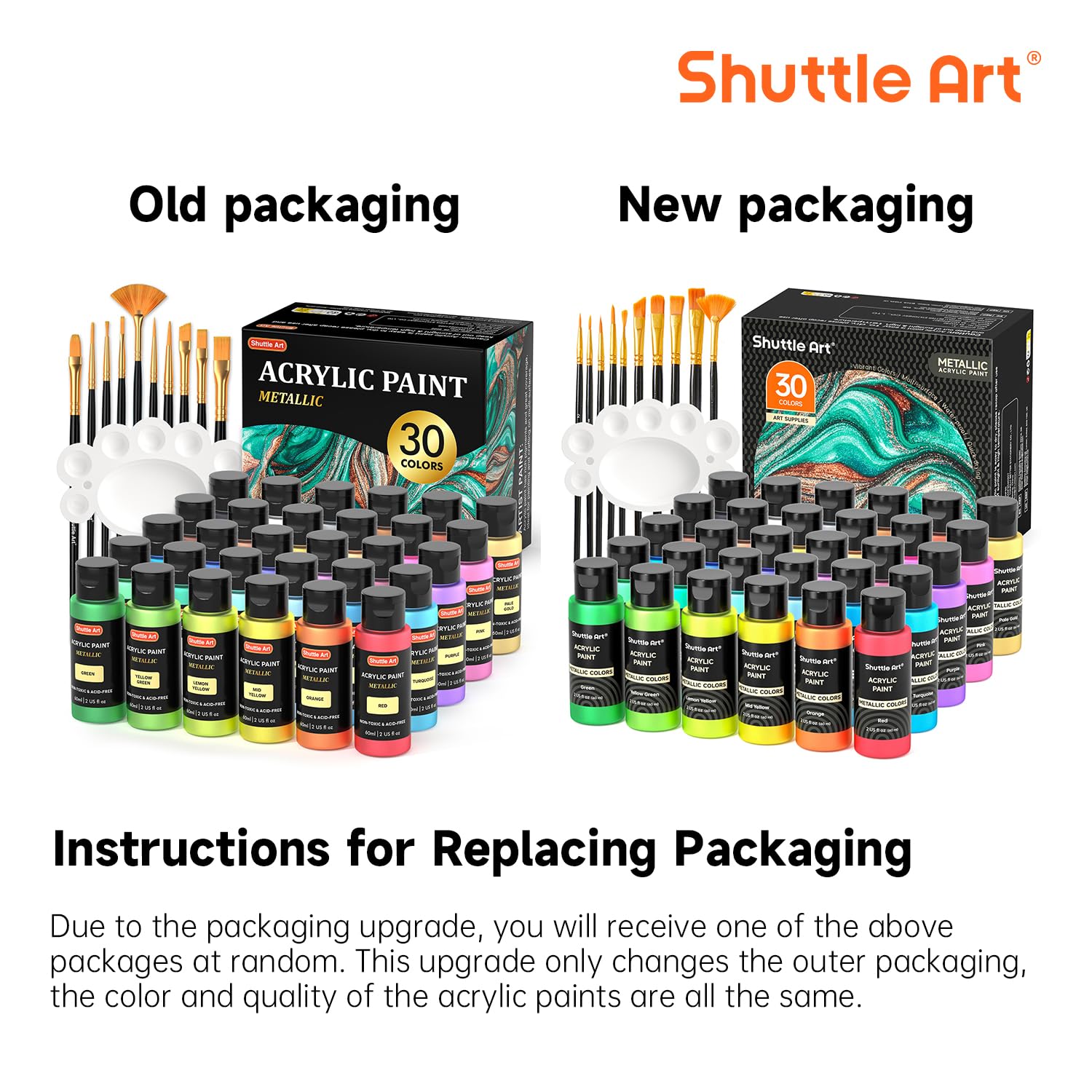 Shuttle Art Metallic Acrylic Paint Set - 30 Colors with Brushes & Palette