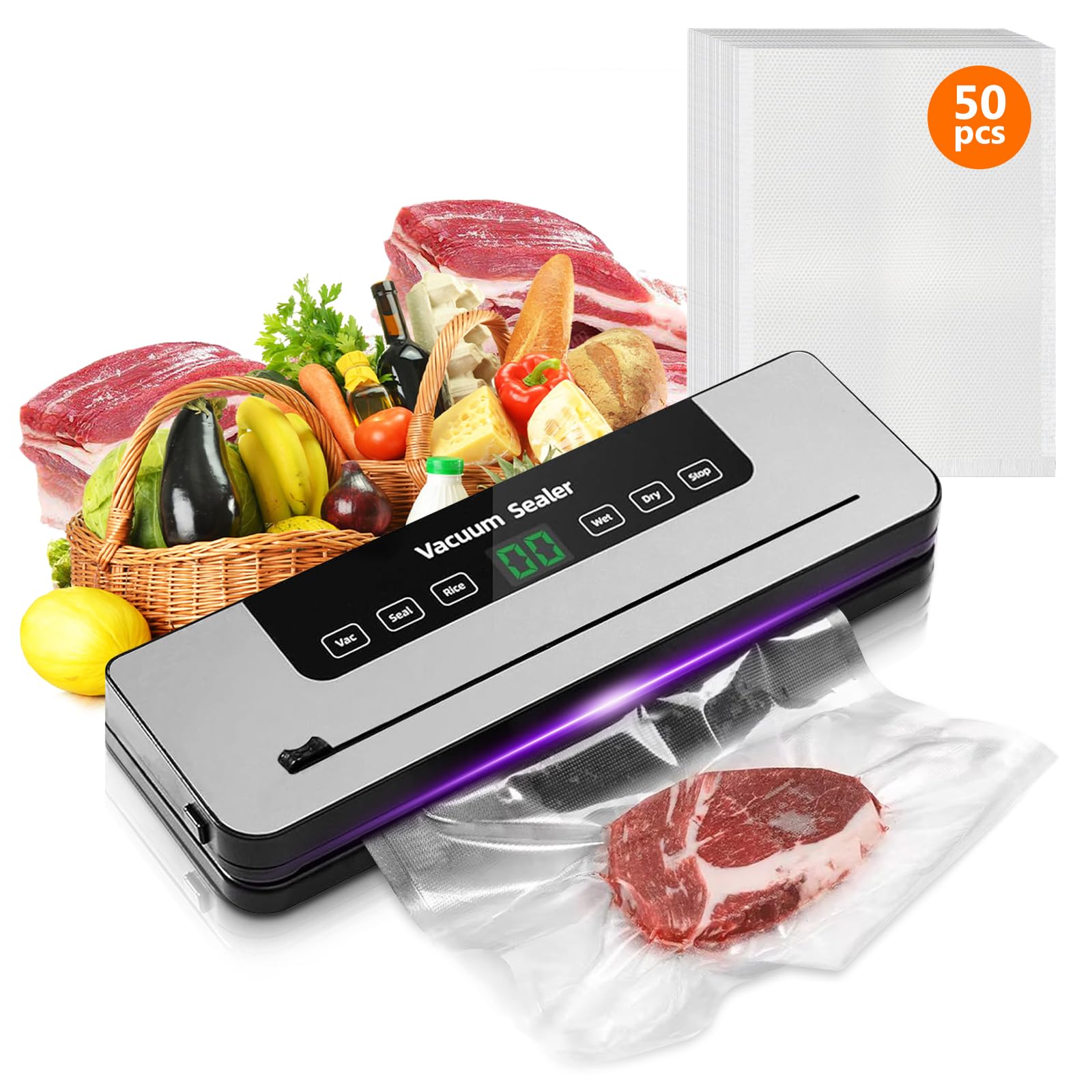 6-in-1 Vacuum Sealer Machine with Cutter & 50 Bags