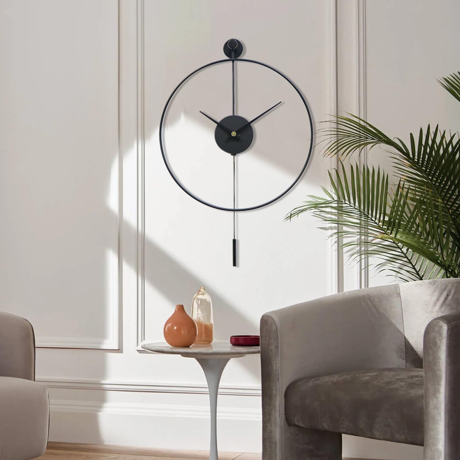 Large Metal Pendulum Wall Clock | Silent Non-Ticking 20x29"