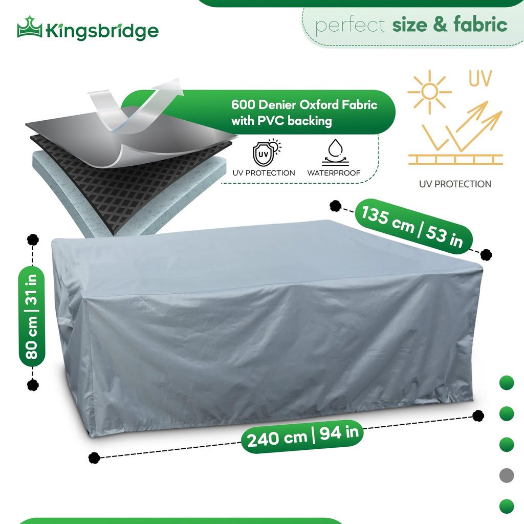 Kingsbridge Rectangular Garden Furniture Cover | 600D Heavy Duty Grey